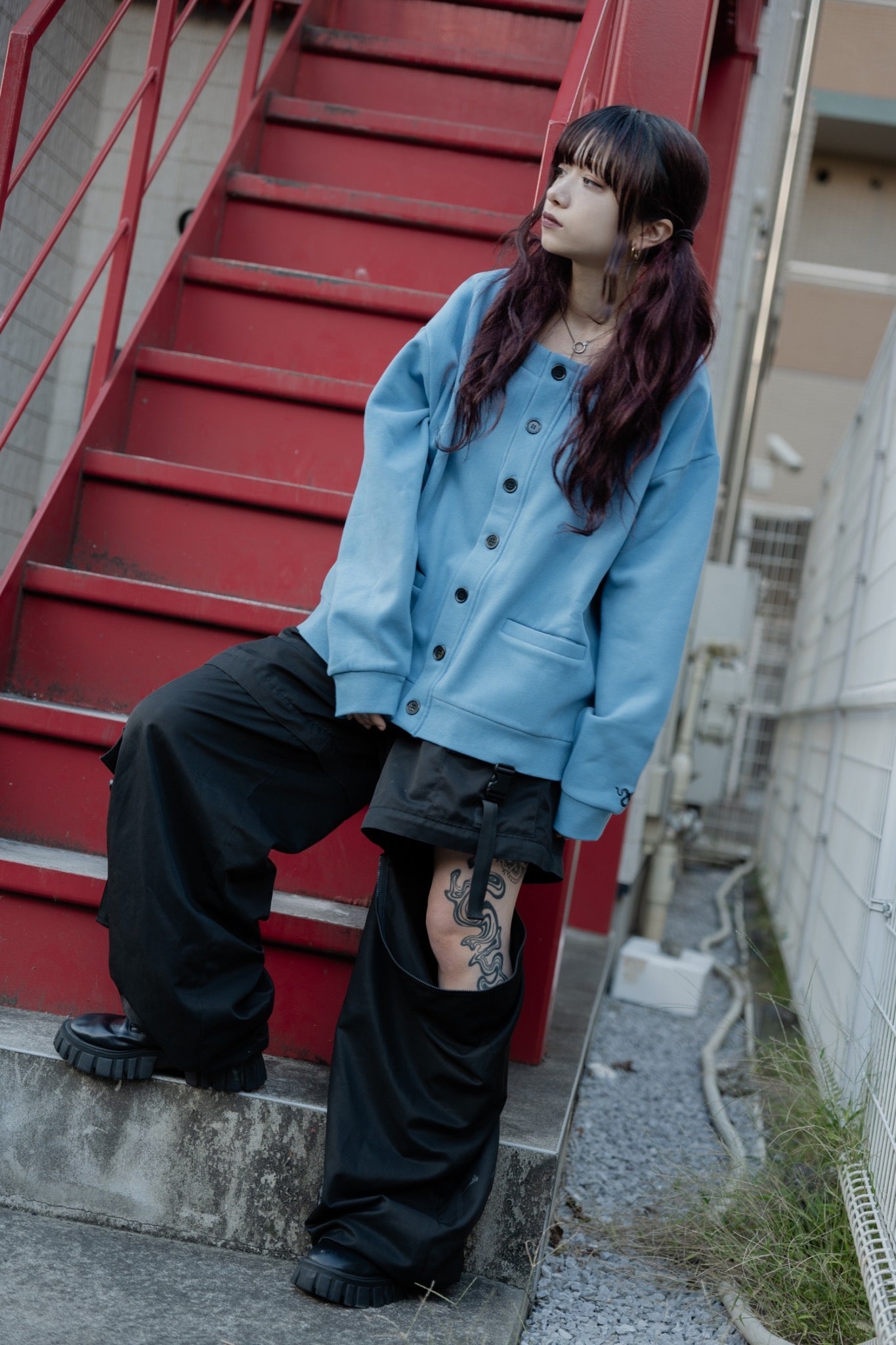 gibous×lhp sweat cardigan blue