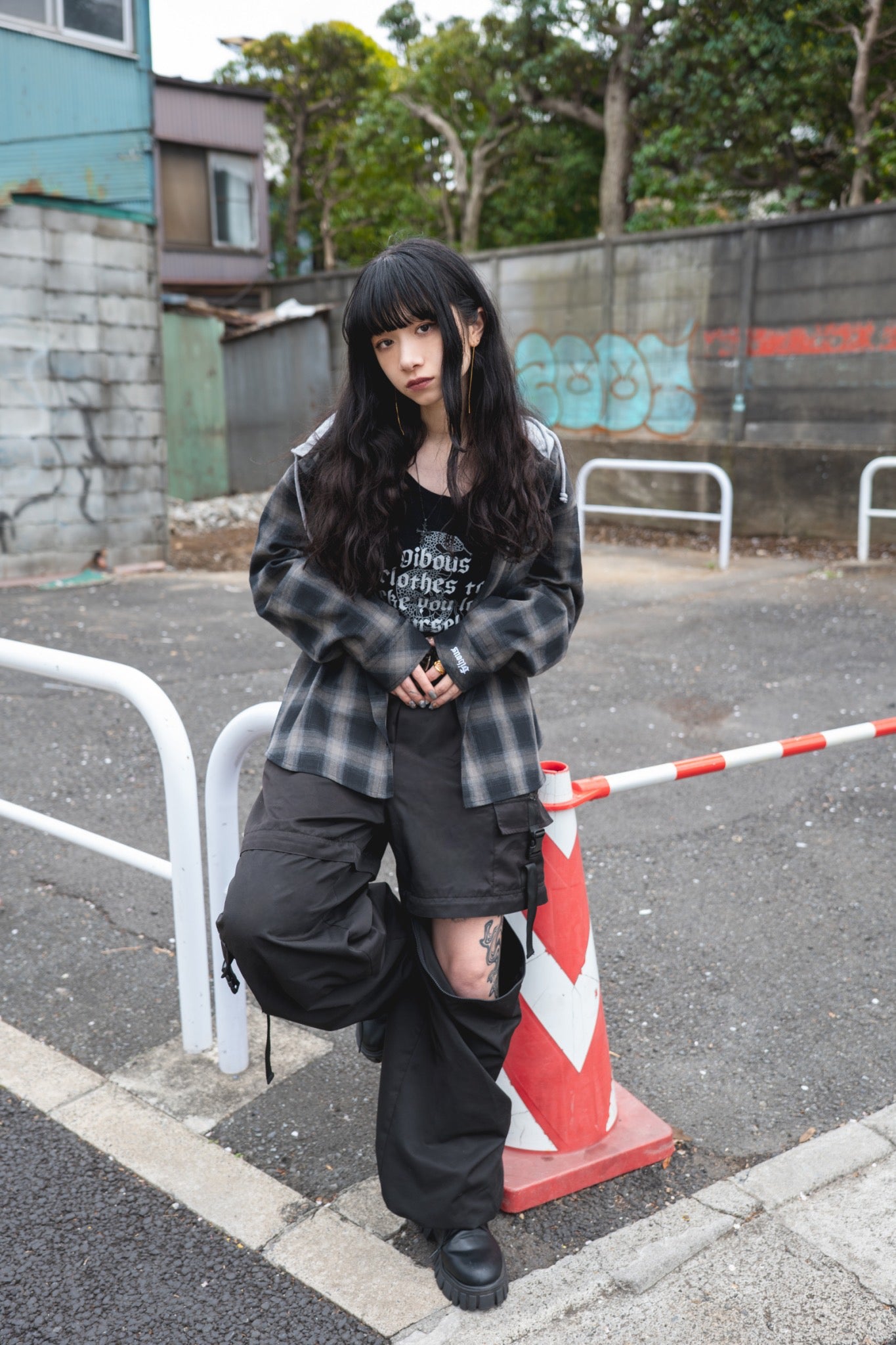 【再販】gibous snake scorpion check shirt hoodie