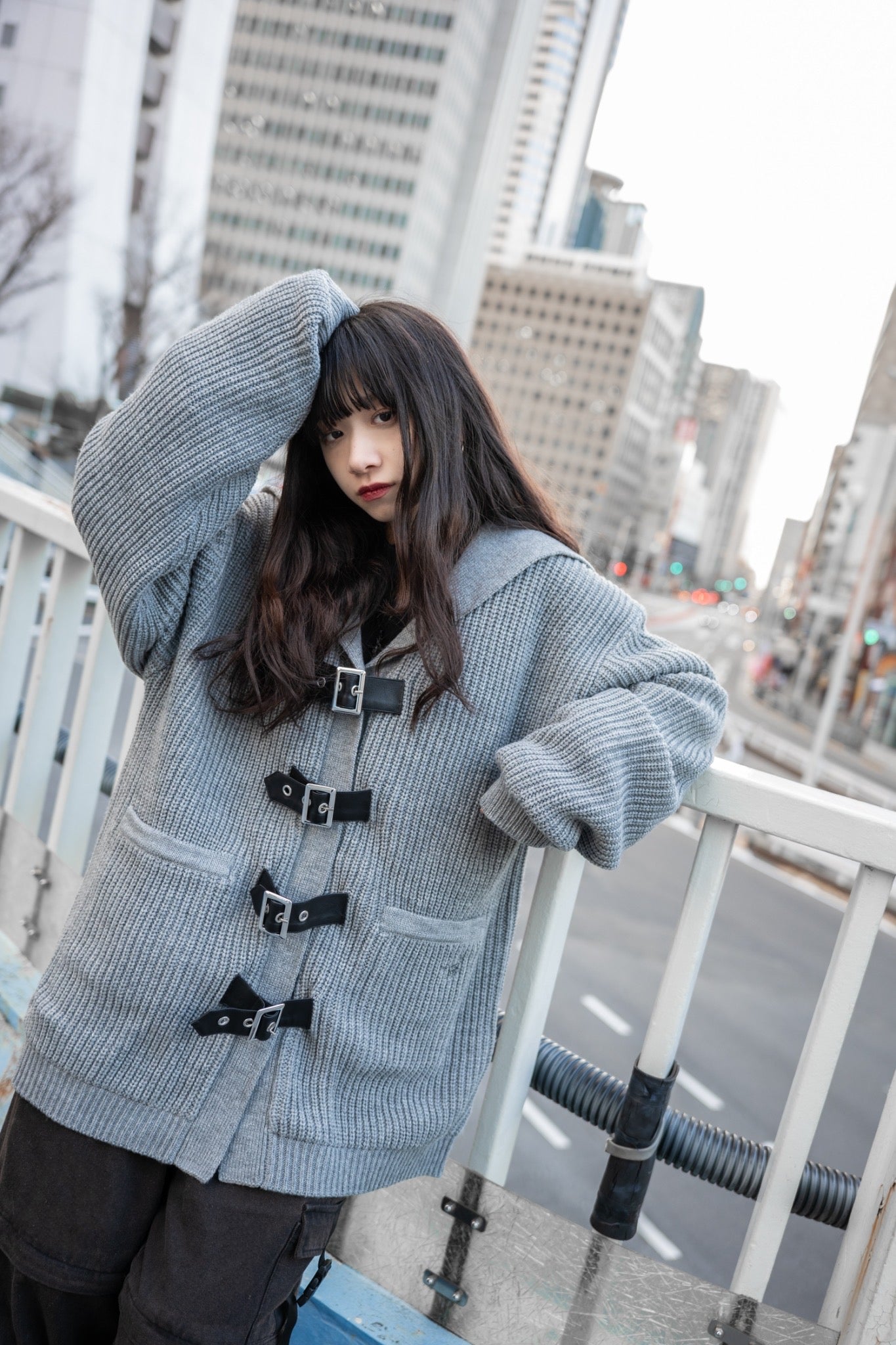 【再販】gibous knit belt sailor cardigan gray