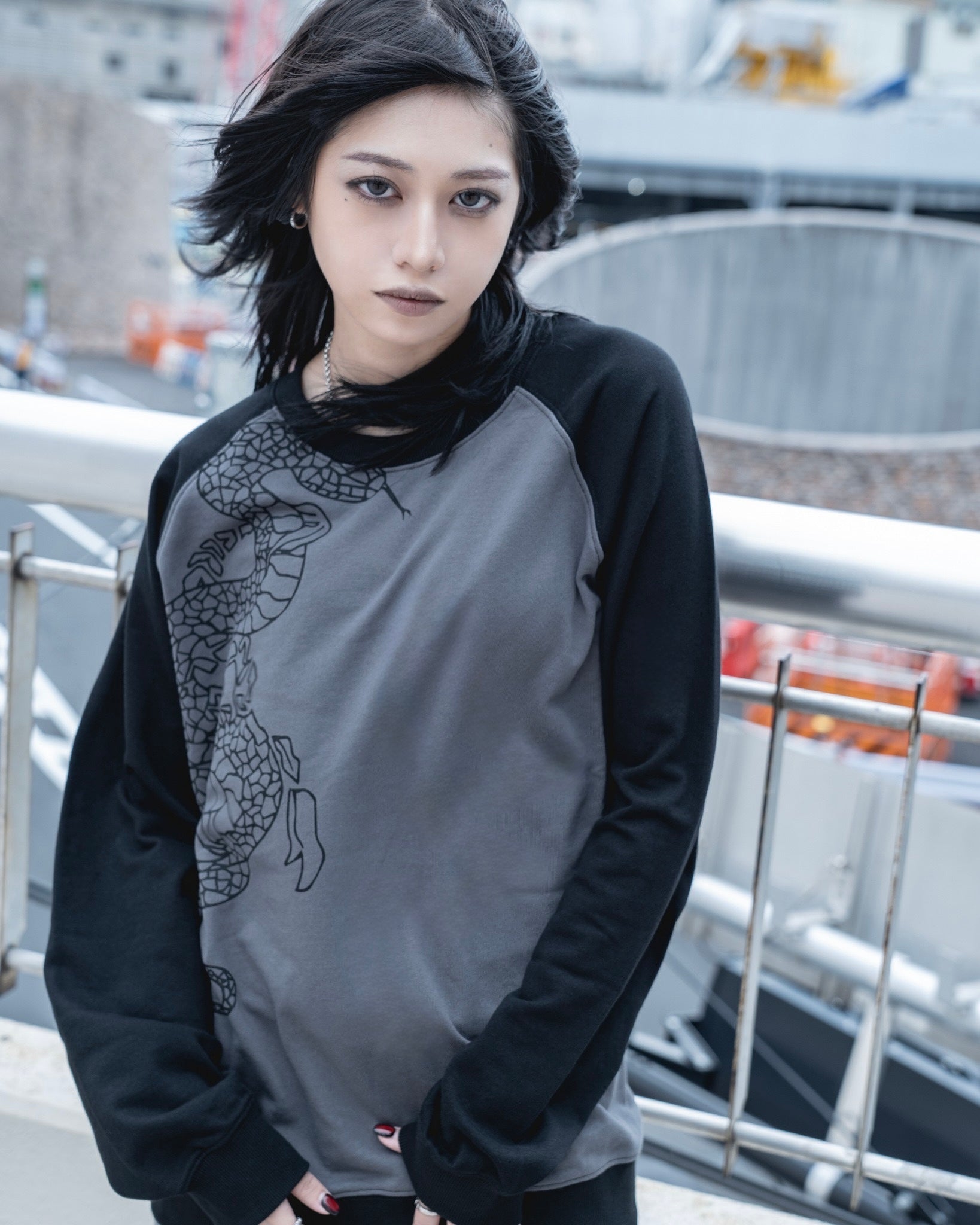 gibous snake scorpion raglan sweatshirt