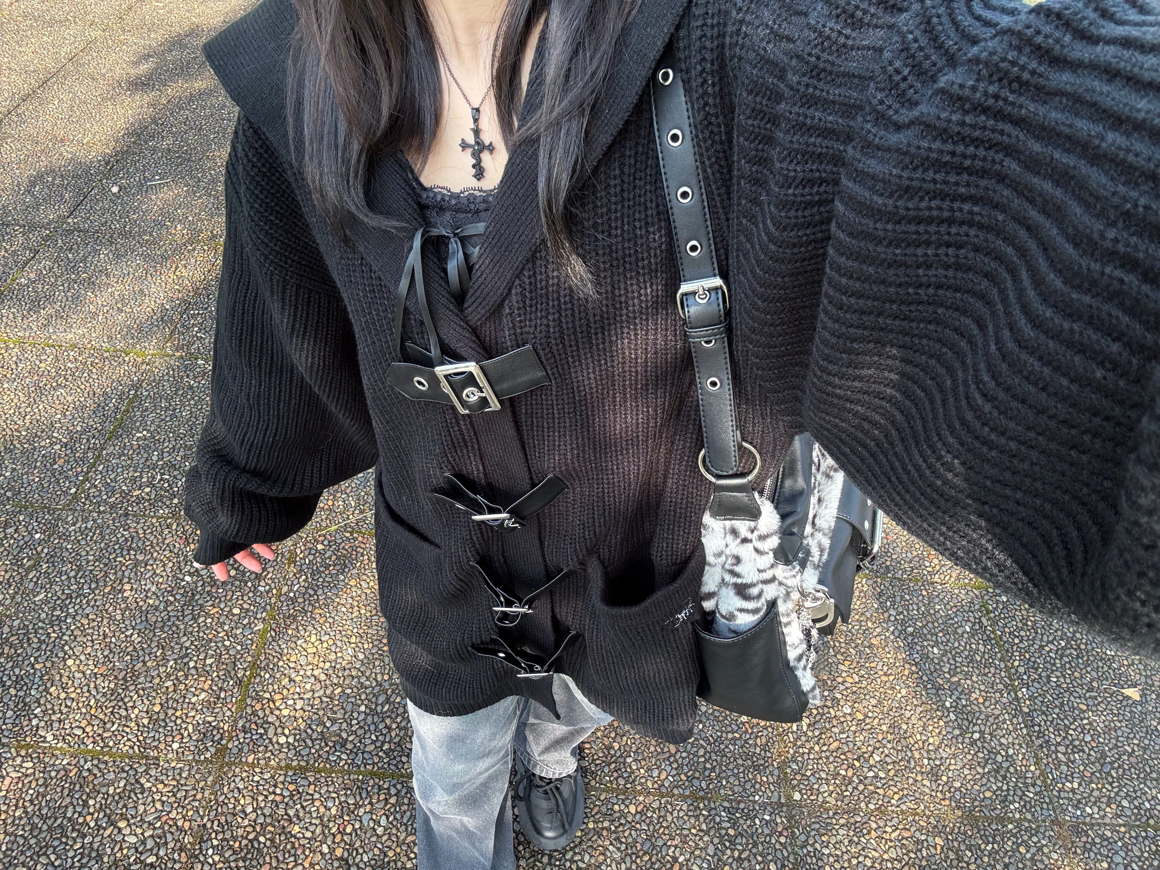 【再販】gibous knit belt sailor cardigan black