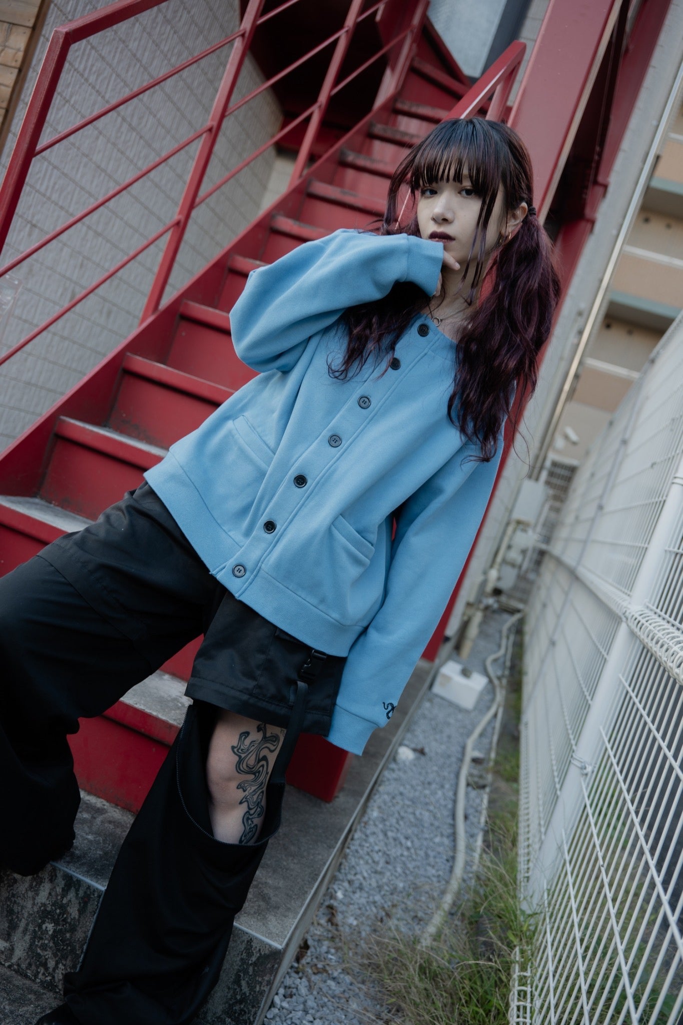 gibous×lhp sweat cardigan blue