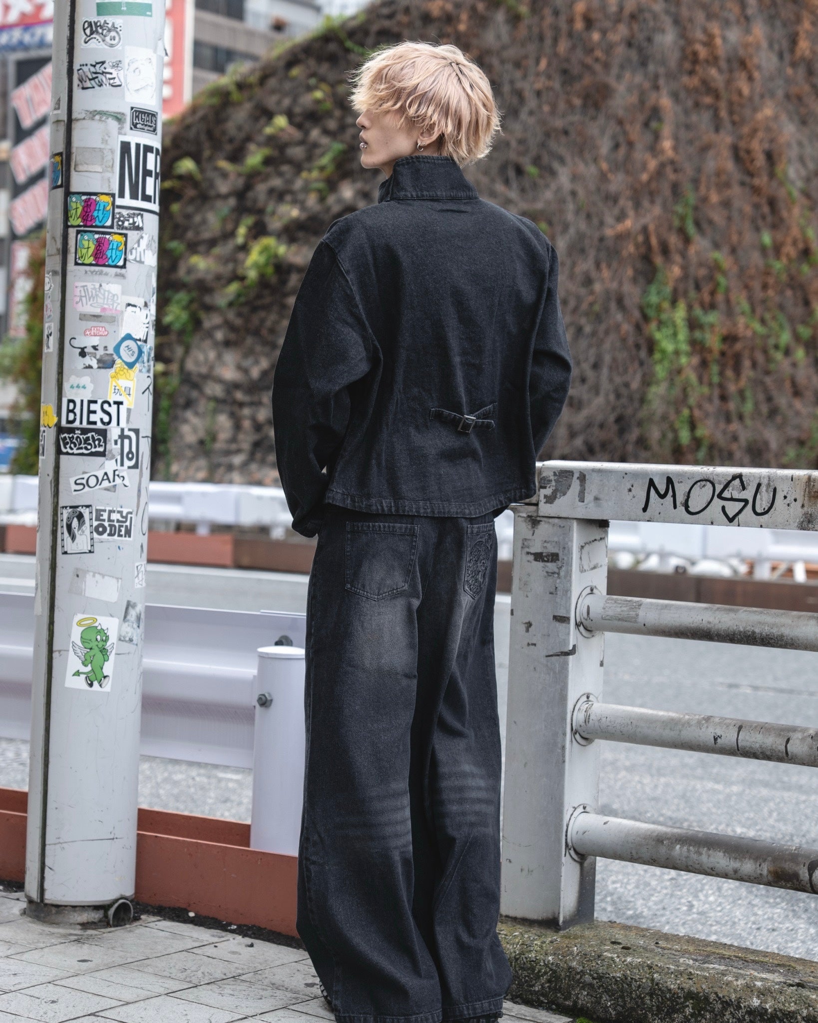 gibous Military Button Dark Denim Jacket