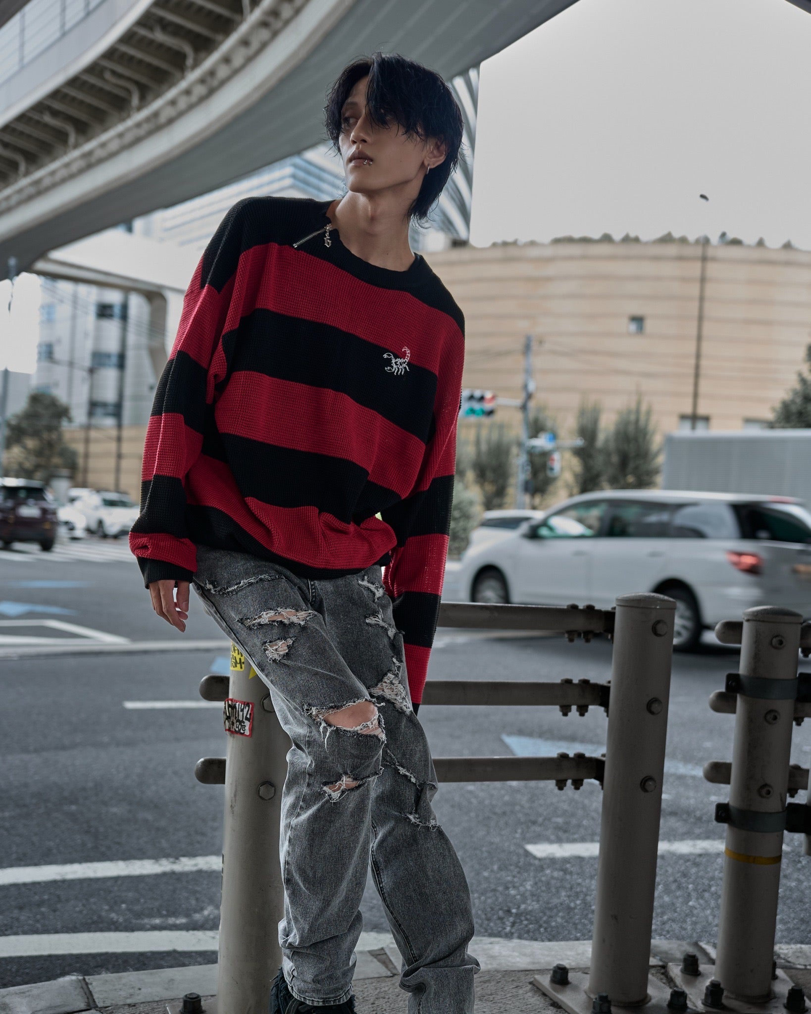 【再販】gibous scorpion mesh chuck border tops red×black