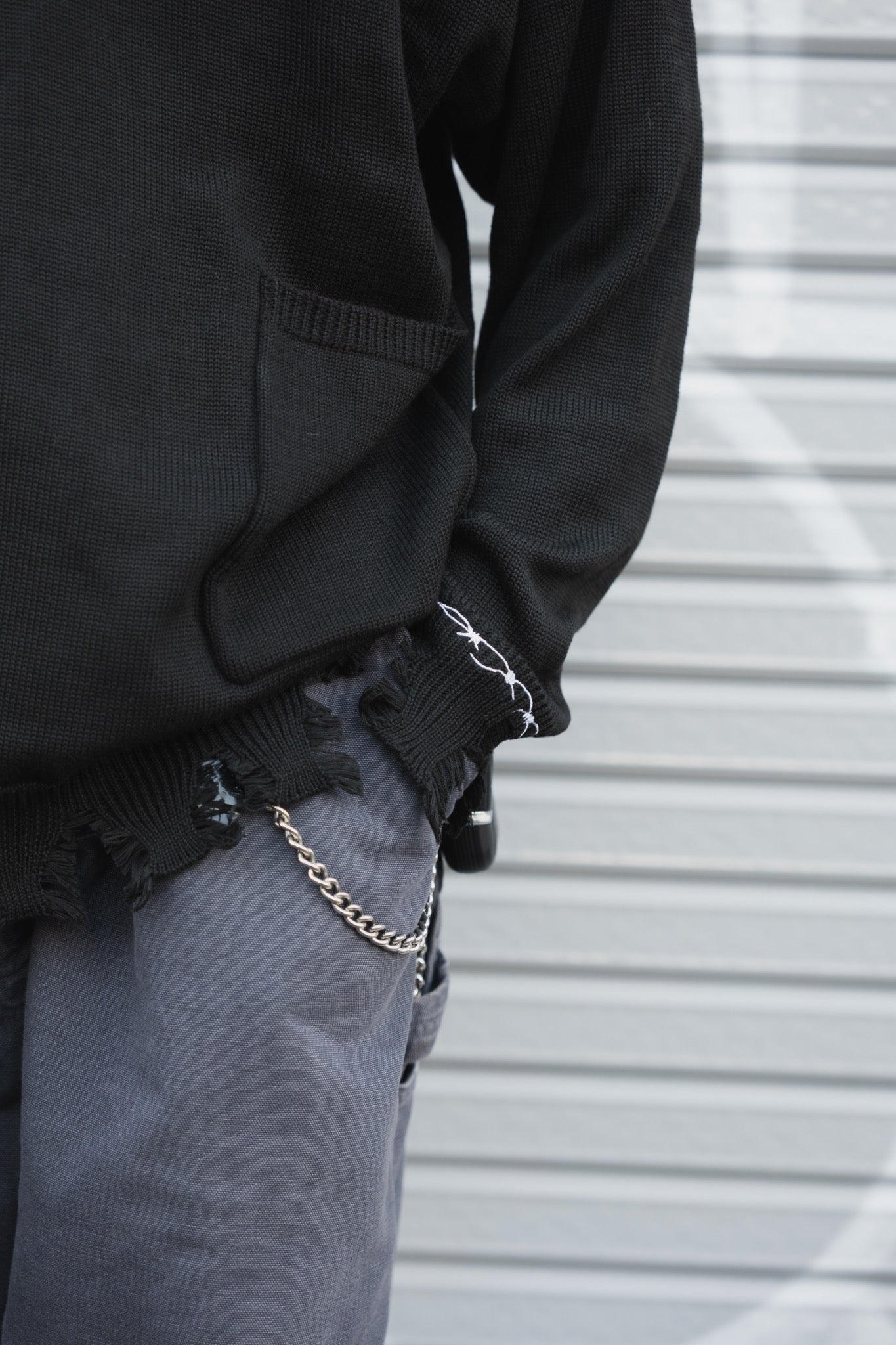 gibous×lhp pocket damage knit black