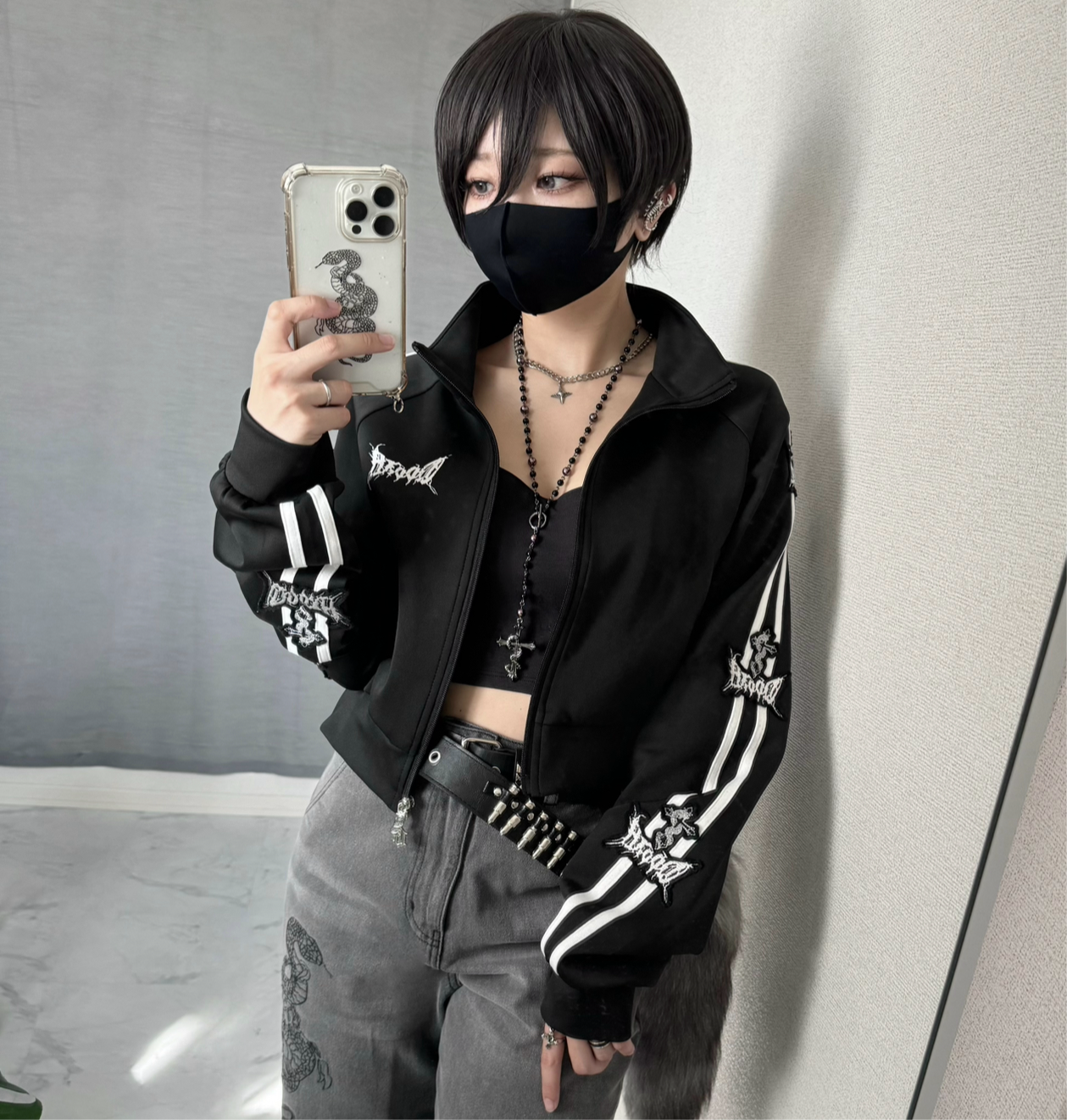 gibous×QOOZA line wappen track jacket black (short/normal)