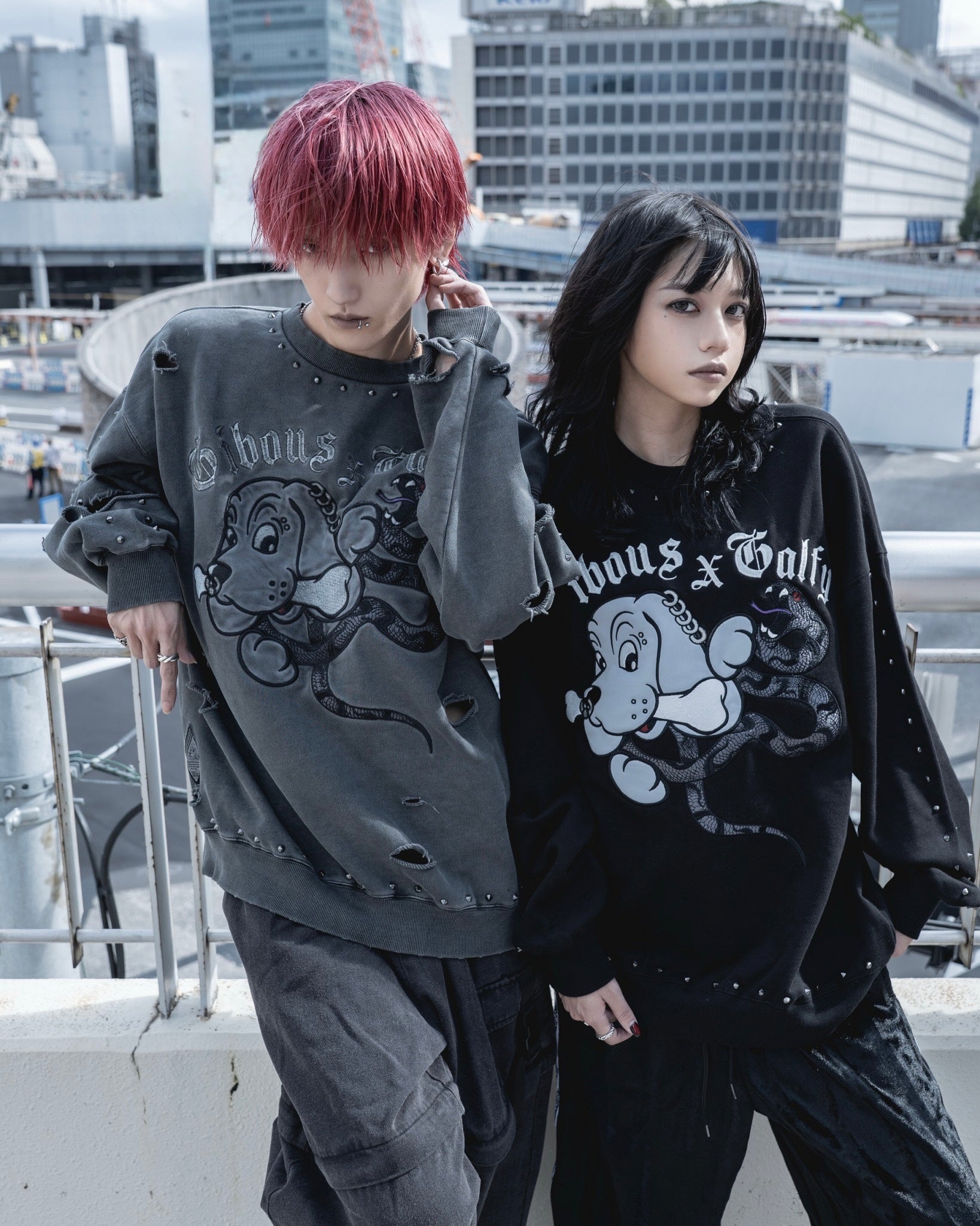 【受注生産】gibous×GALFY snake dog damage studs trainer ink black