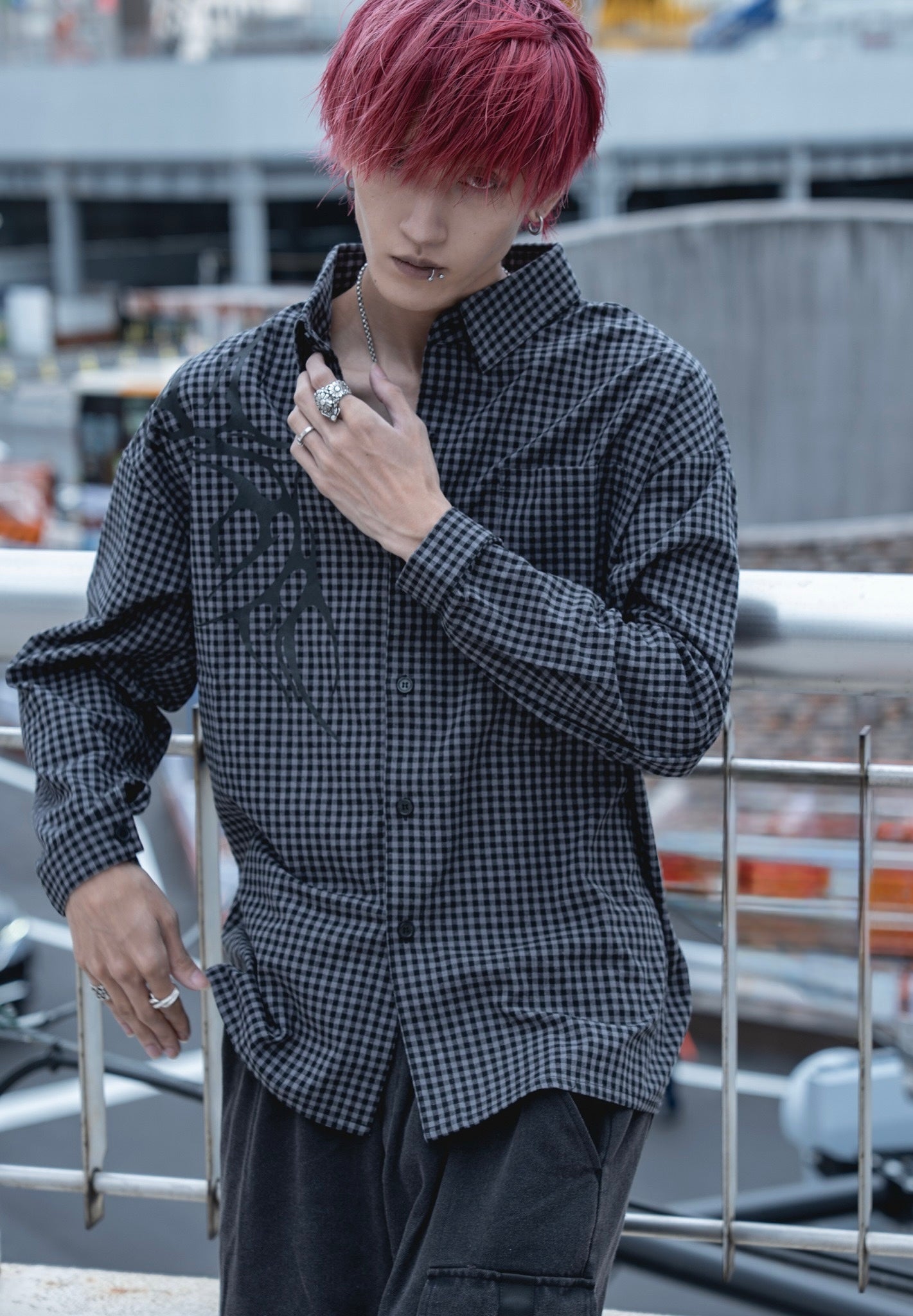 gibous check tribal snake cross shirt