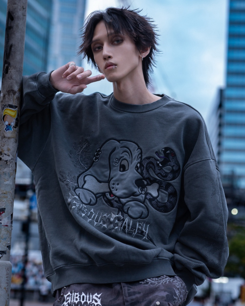 【受注生産】gibous×GALFY rhinestone centipede sweatshirt ink black
