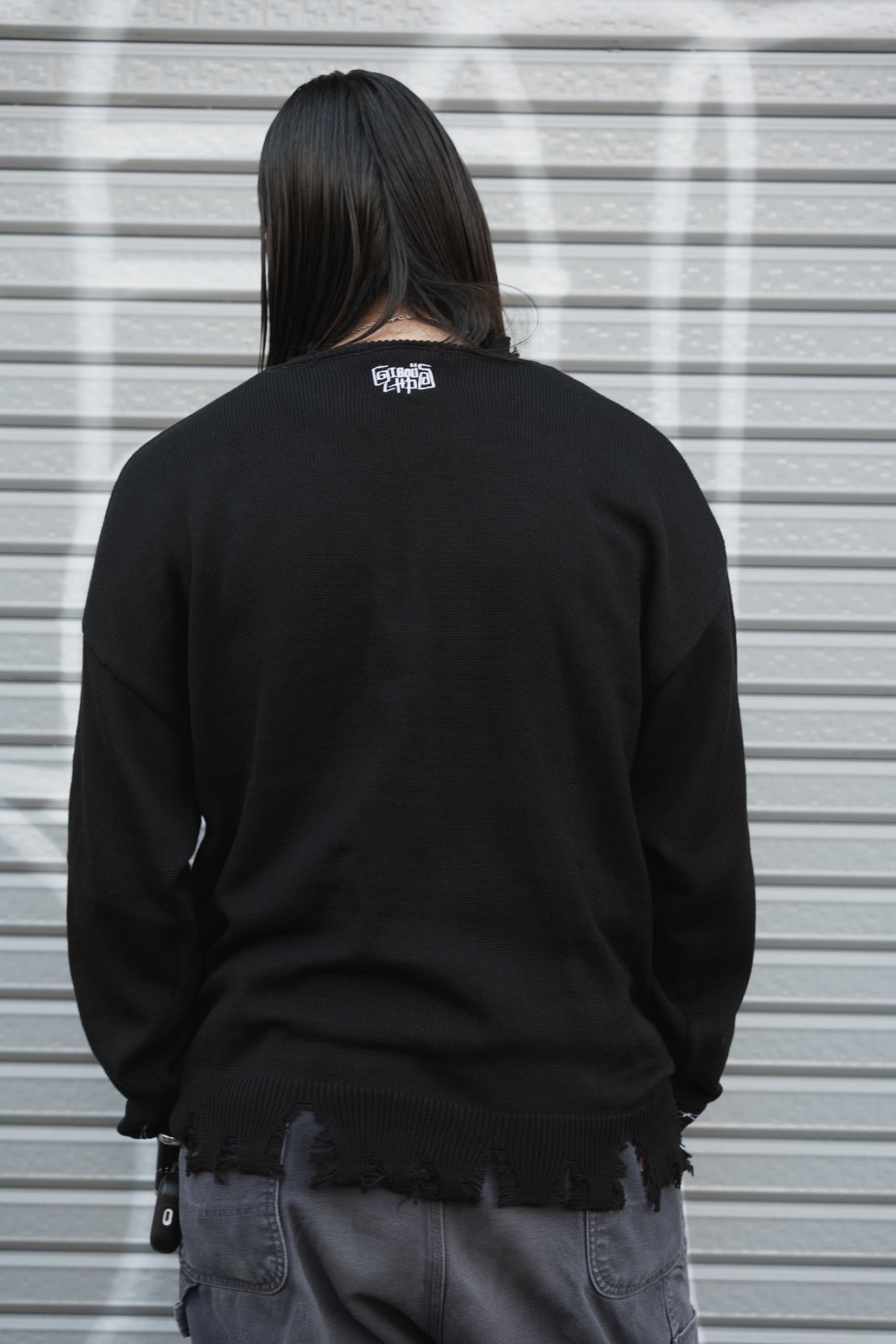 gibous×lhp pocket damage knit black