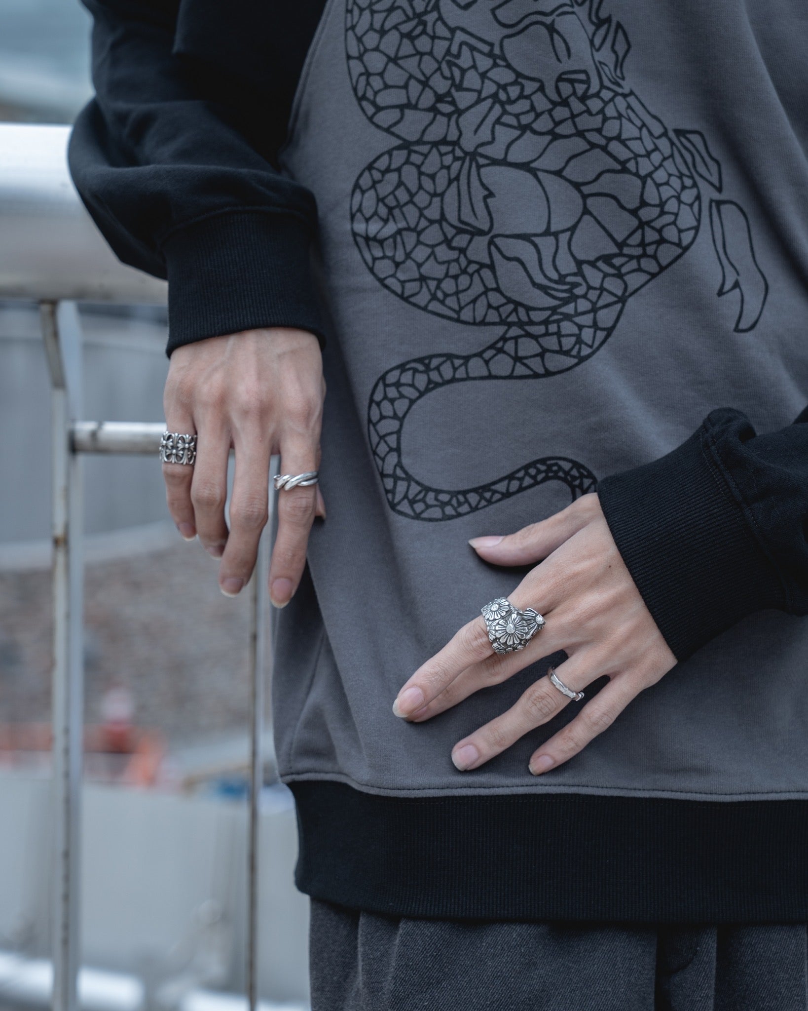 gibous snake scorpion raglan sweatshirt