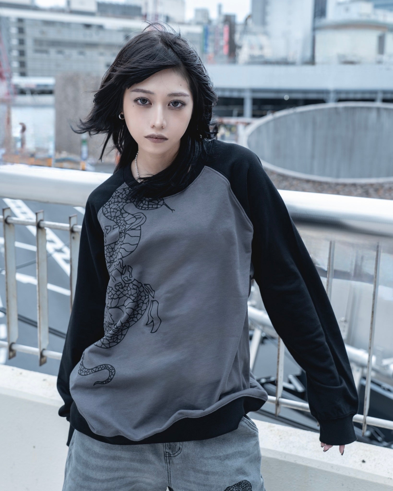 gibous snake scorpion raglan sweatshirt