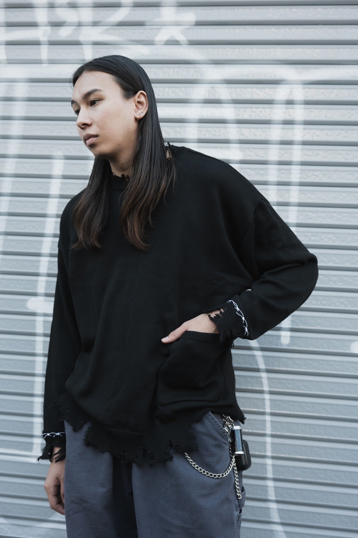 gibous×lhp pocket damage knit black