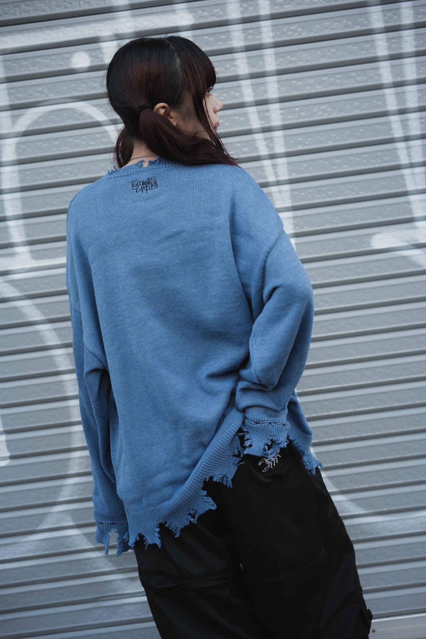 gibous×lhp pocket damage knit aqua blue