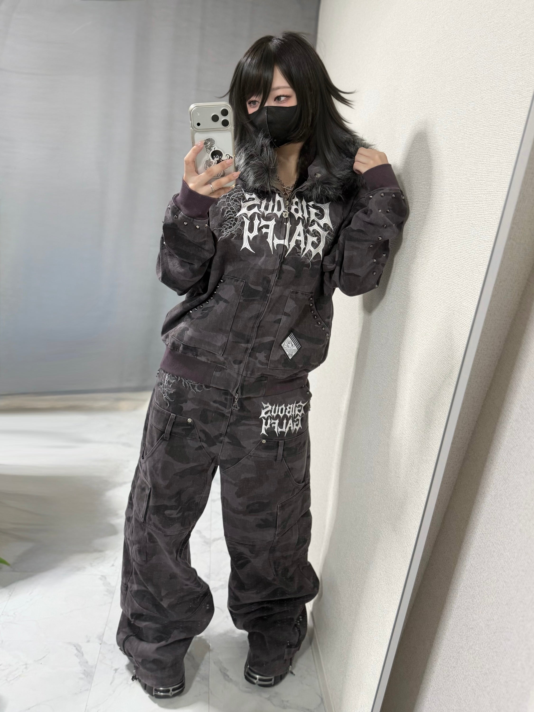 【受注生産】gibous×GALFY gothic logo centipede pants studs Overdyed