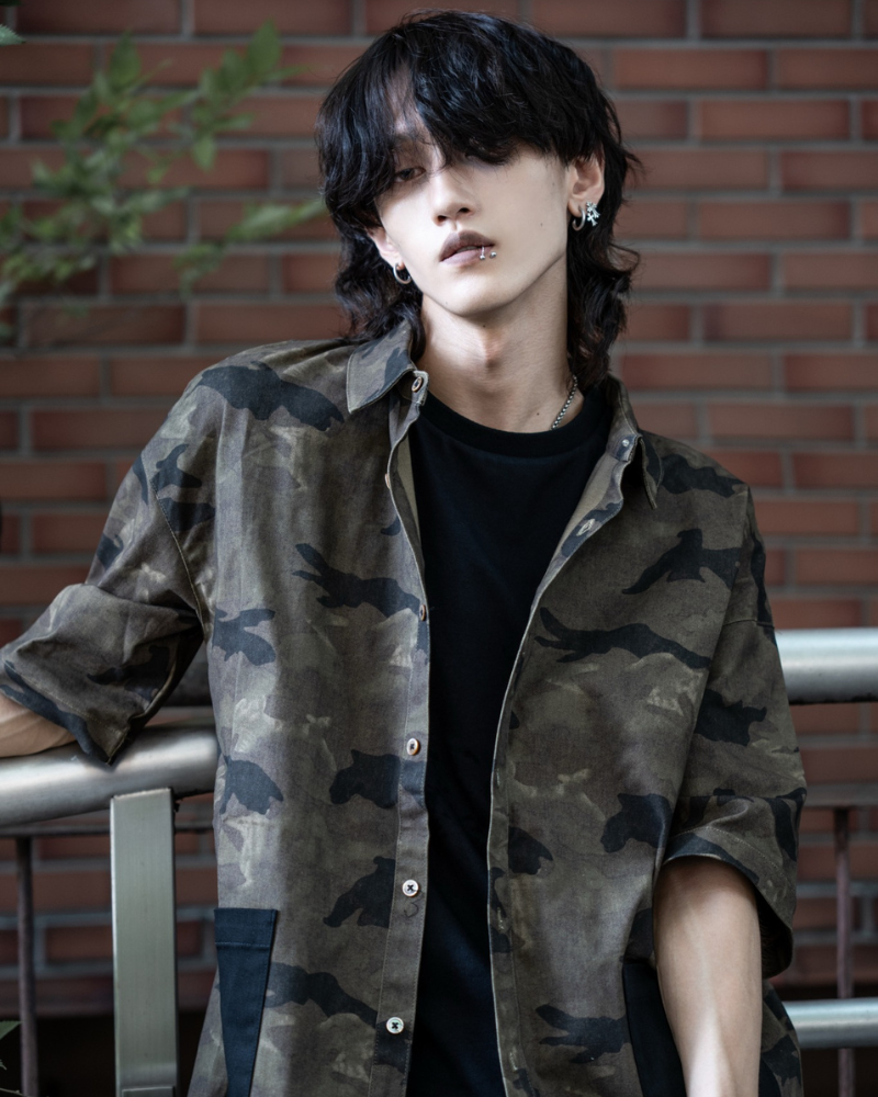 gibous Camouflage Scorpion Black Pocket Shirt