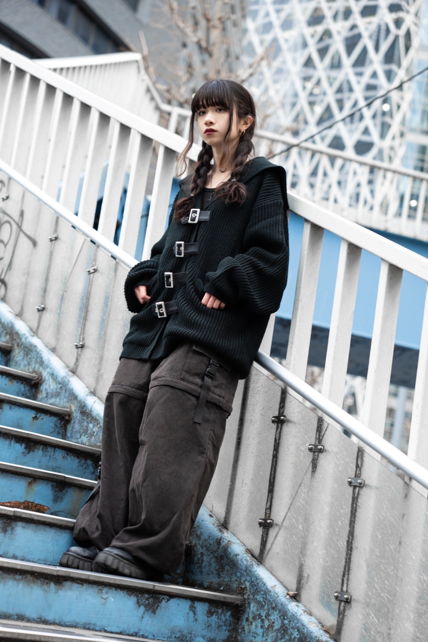 【再販】gibous knit belt sailor cardigan black