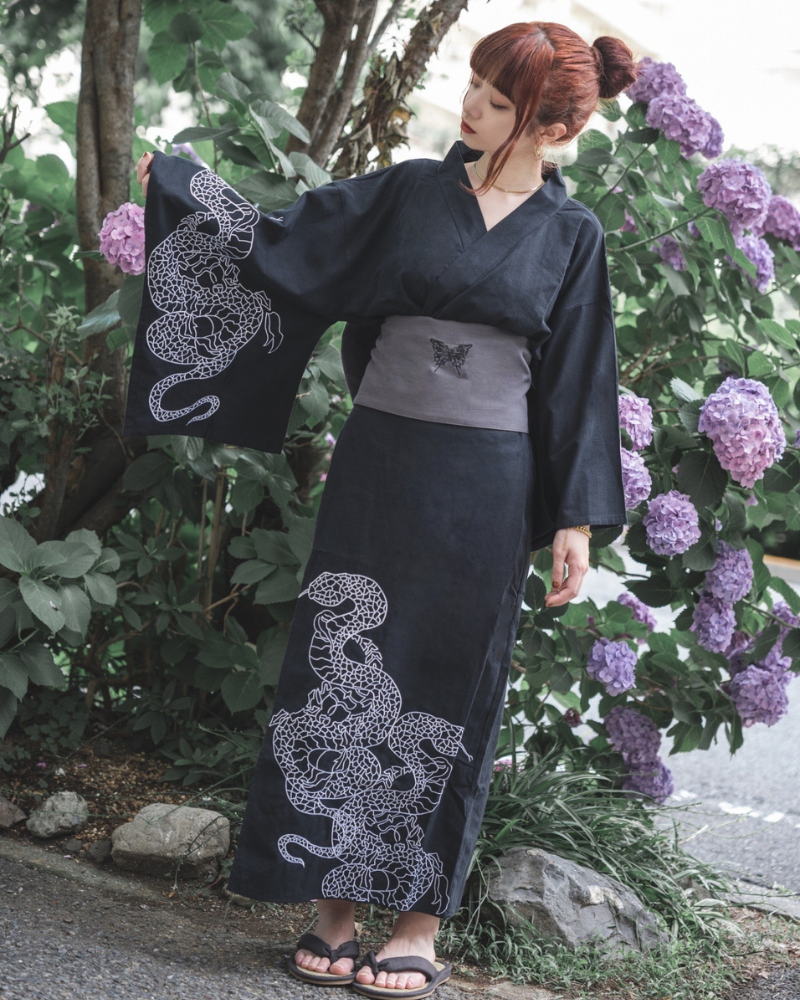 再販】gibous dark snake yukata black