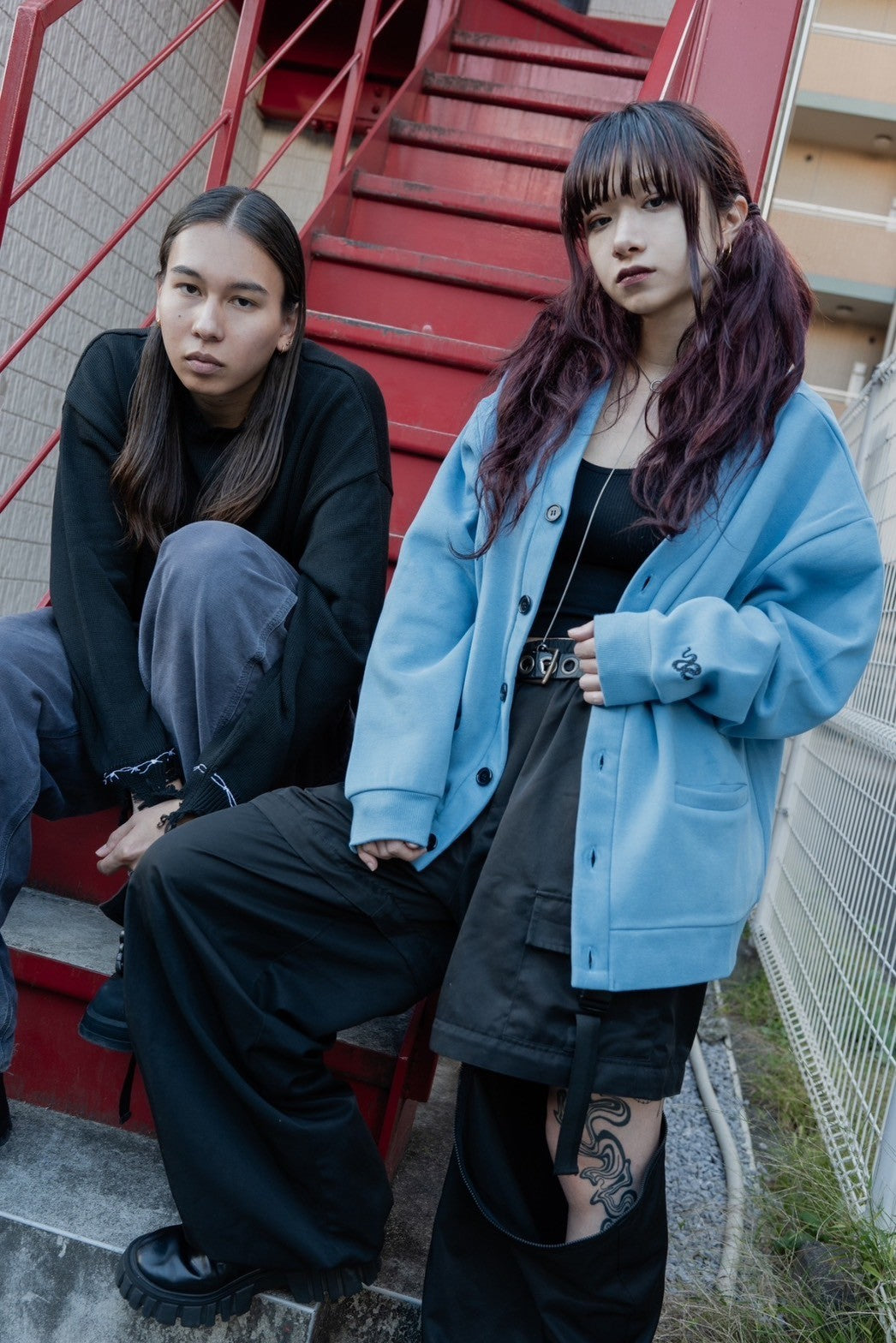 gibous×lhp pocket damage knit aqua blue