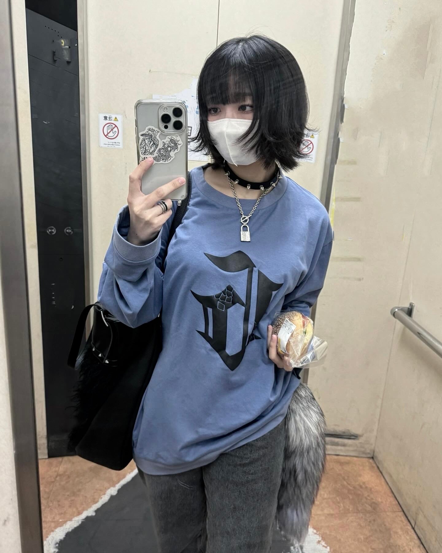 gibous G puff print long t shirt blue