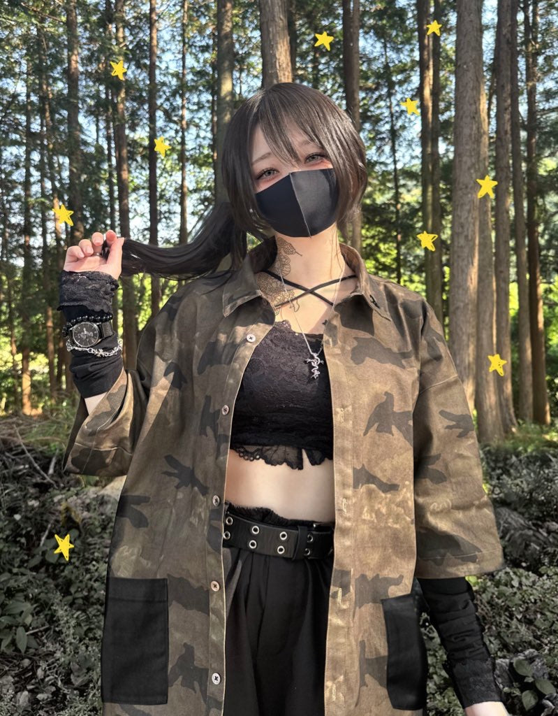 gibous Camouflage Scorpion Black Pocket Shirt
