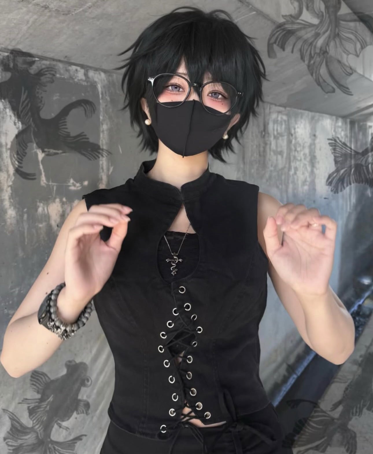 【再販】gibous snake scorpion black rim glasses