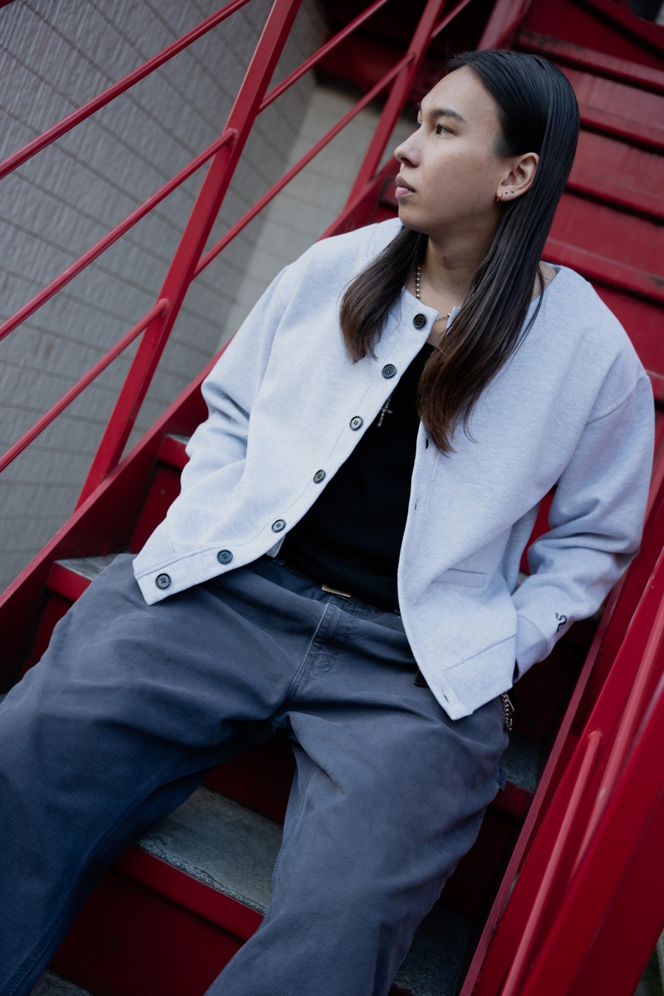 gibous×lhp sweat cardigan light gray