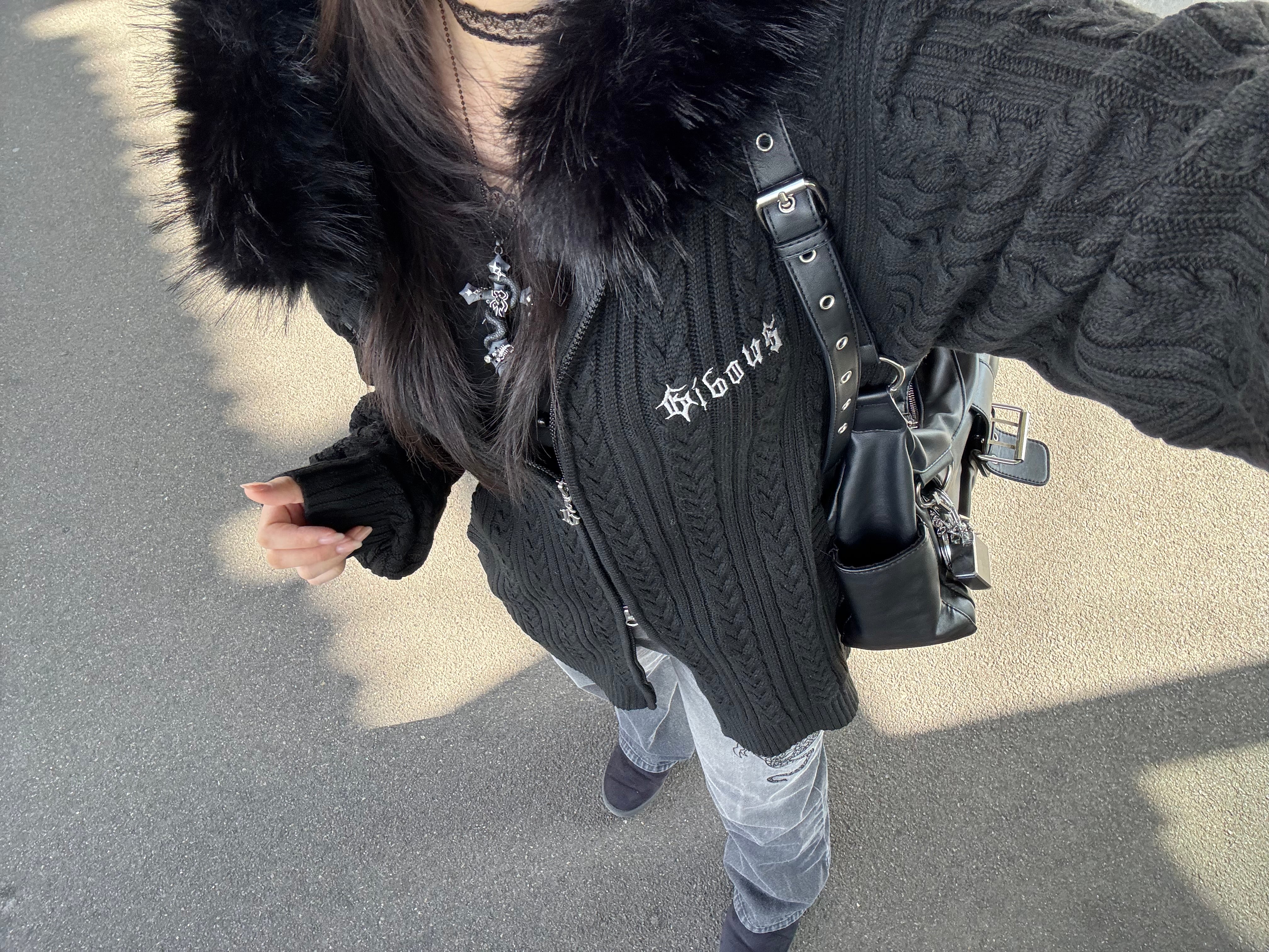 gibous snake cross pierce stock necklace black