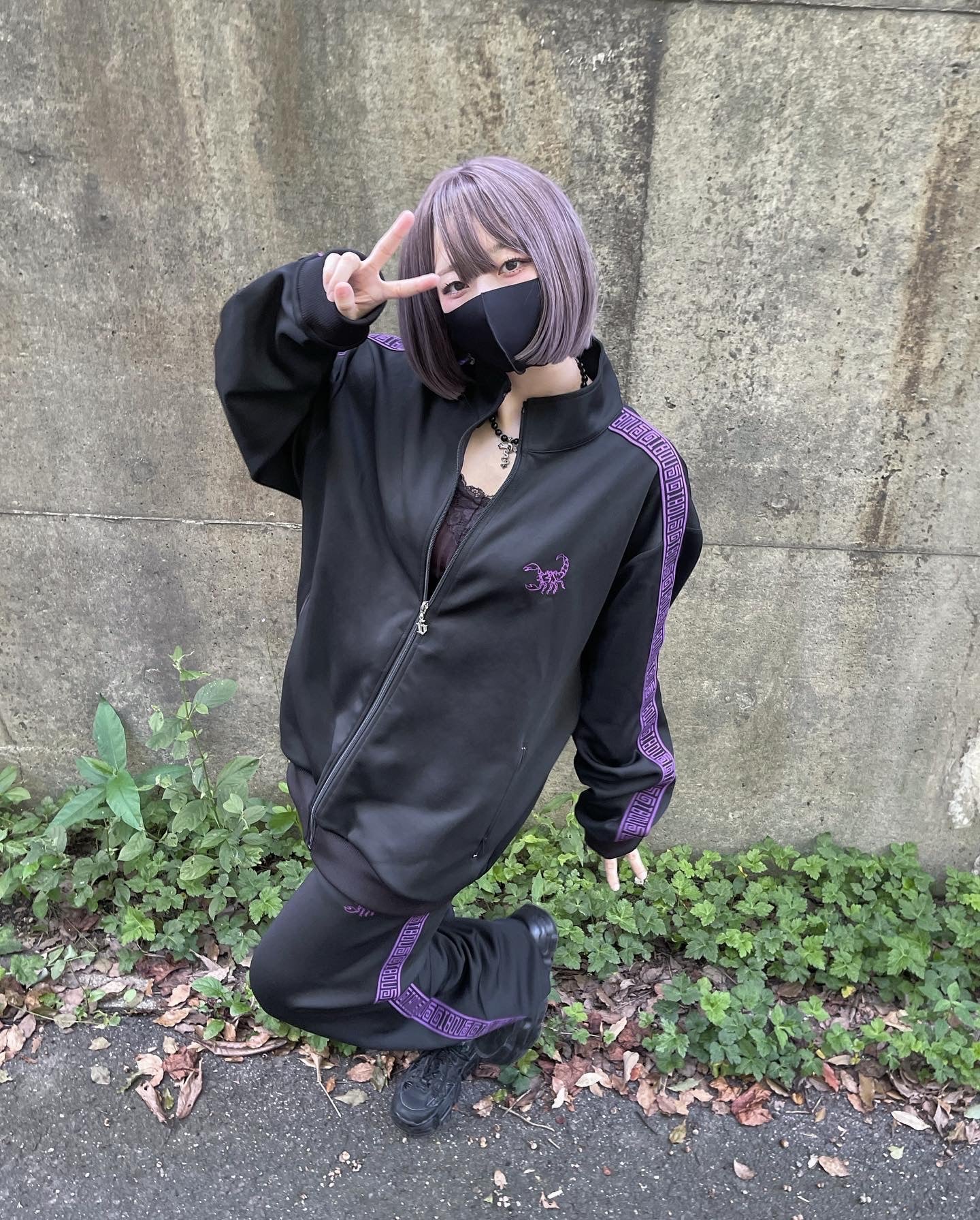 【再販】gibous logo jersey scorpion black purple tops