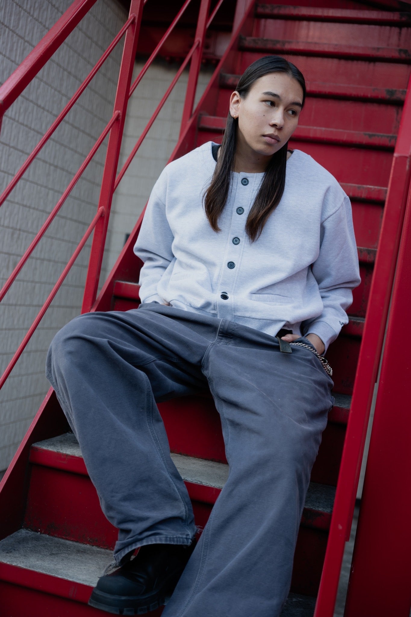 gibous×lhp sweat cardigan light gray