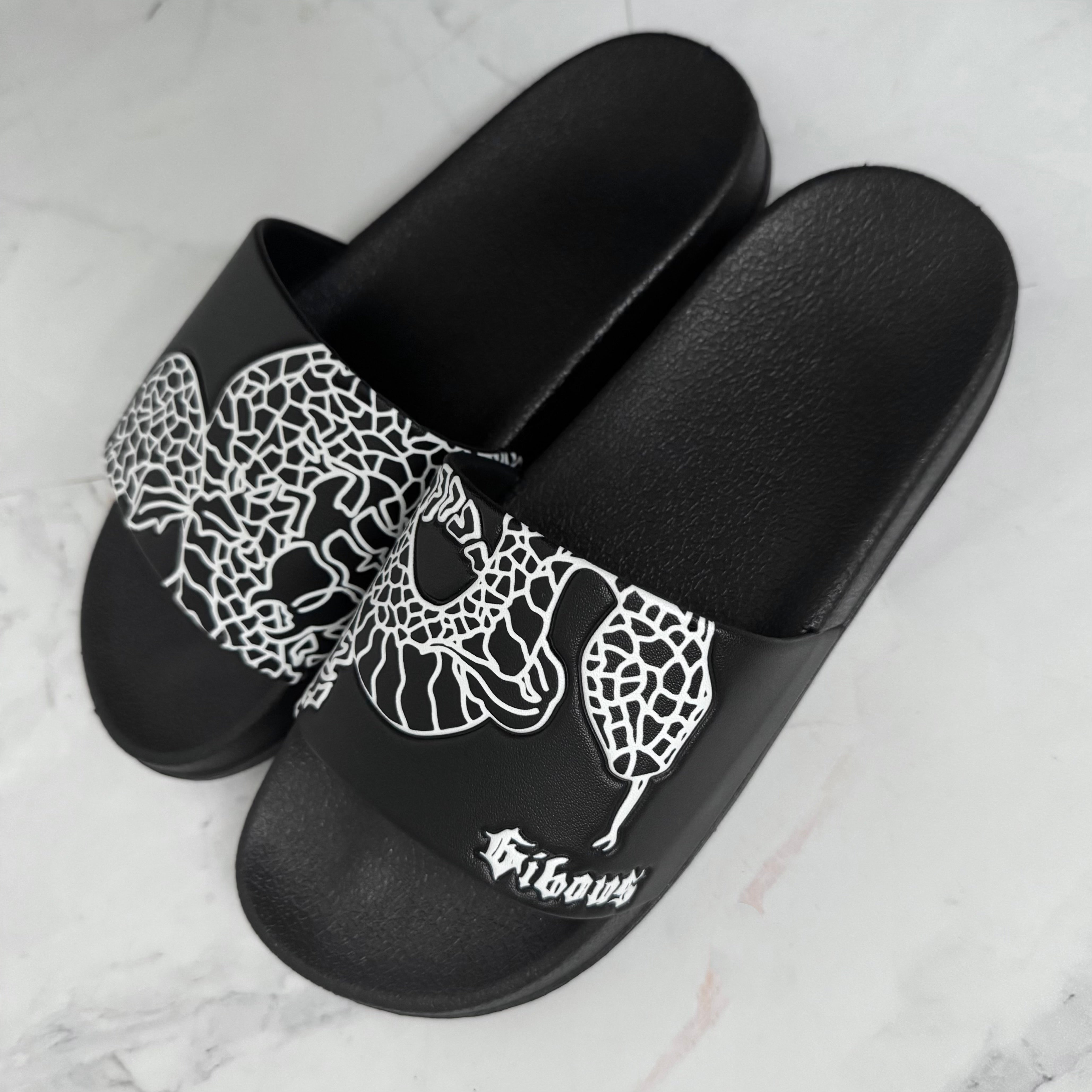 gibous gothic logo snake scorpion shower sandals