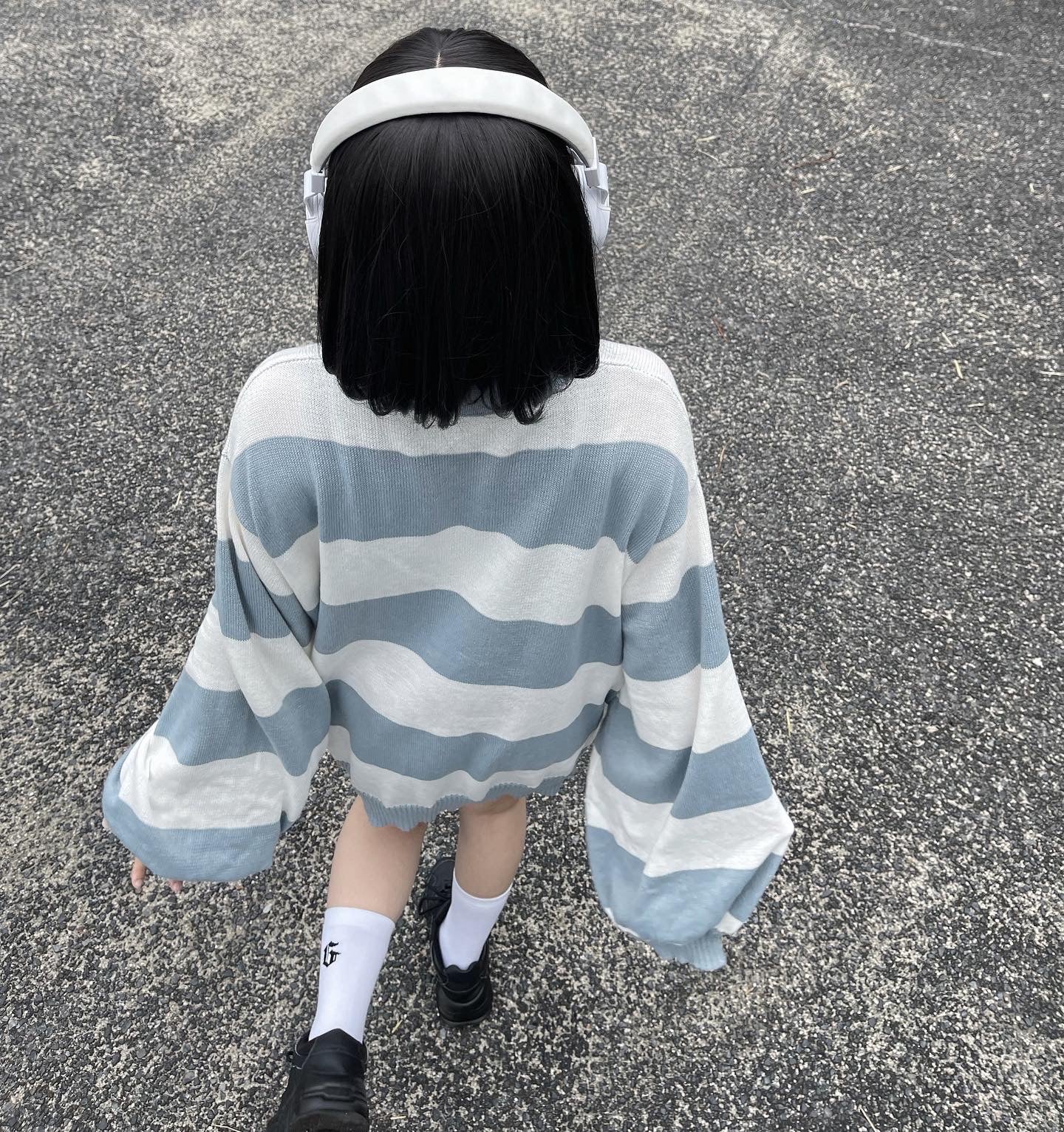 gibous border knitpolo milkblue×white
