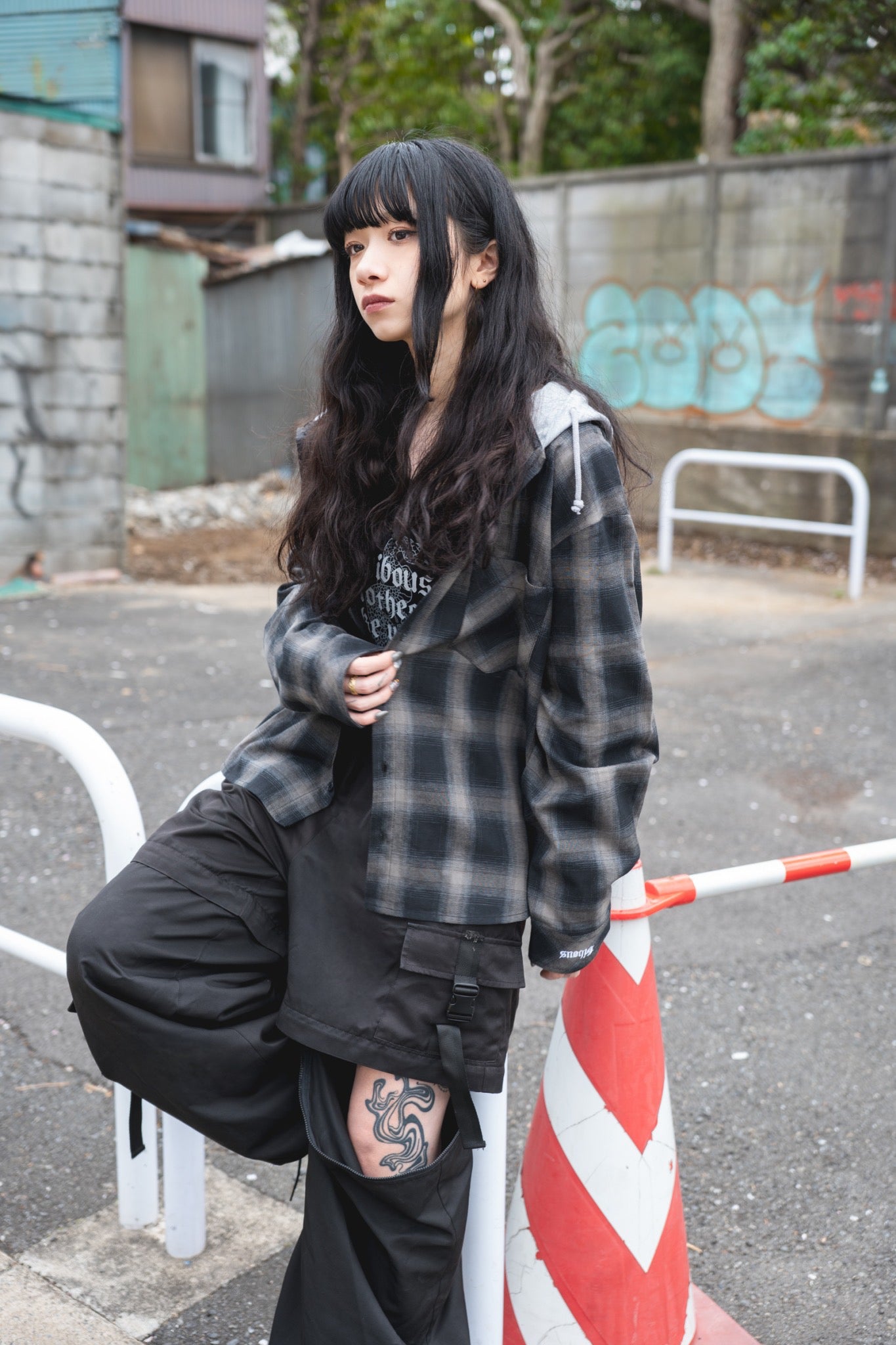 【再販】gibous snake scorpion check shirt hoodie