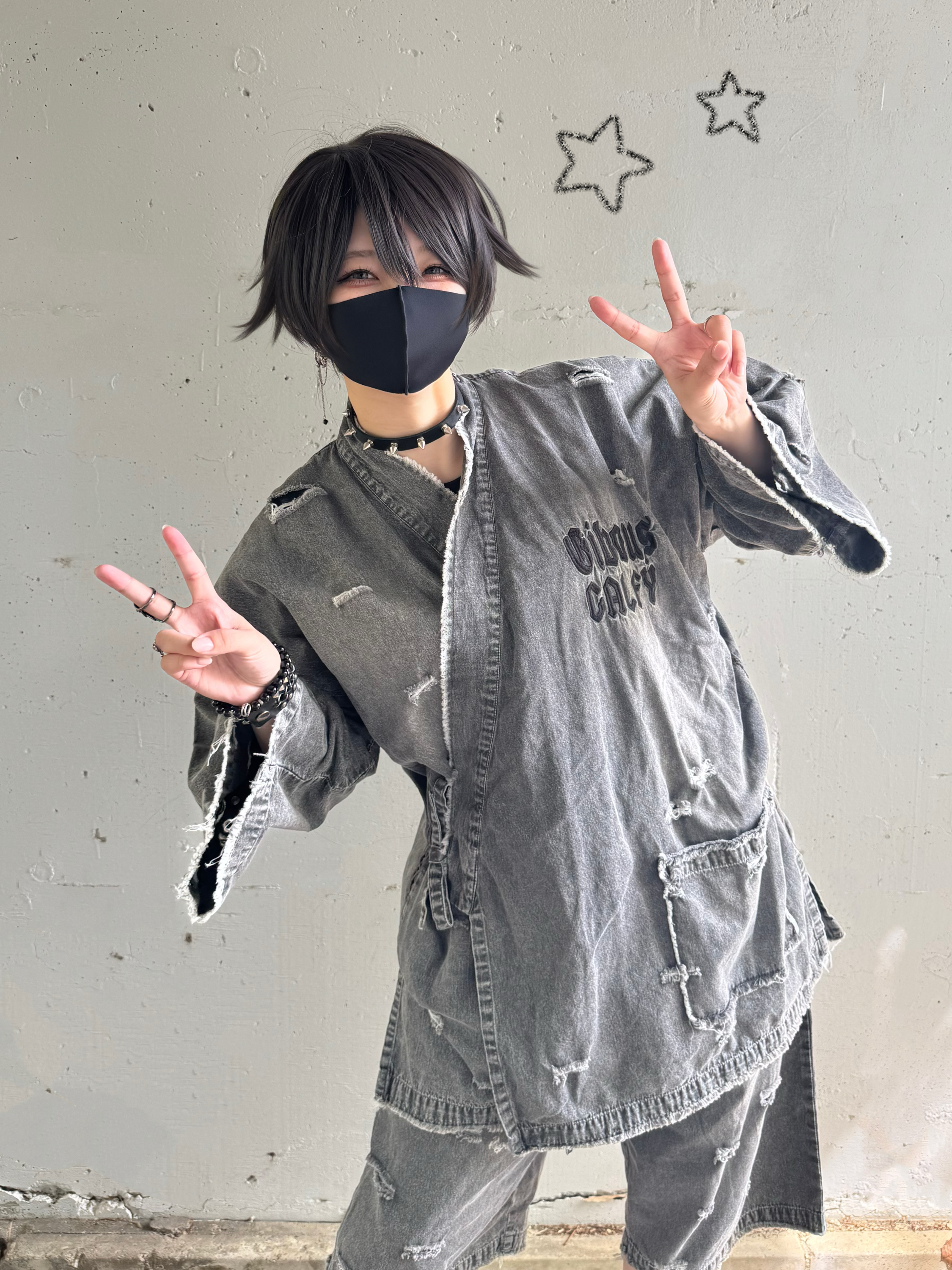 【受注生産】gibous×GALFY snake dog denim jinbei grey