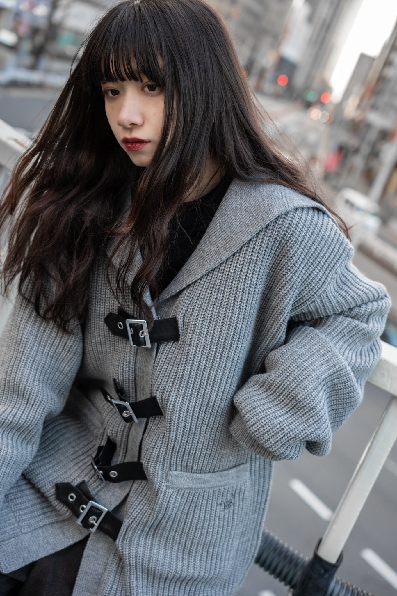 【再販】gibous knit belt sailor cardigan gray