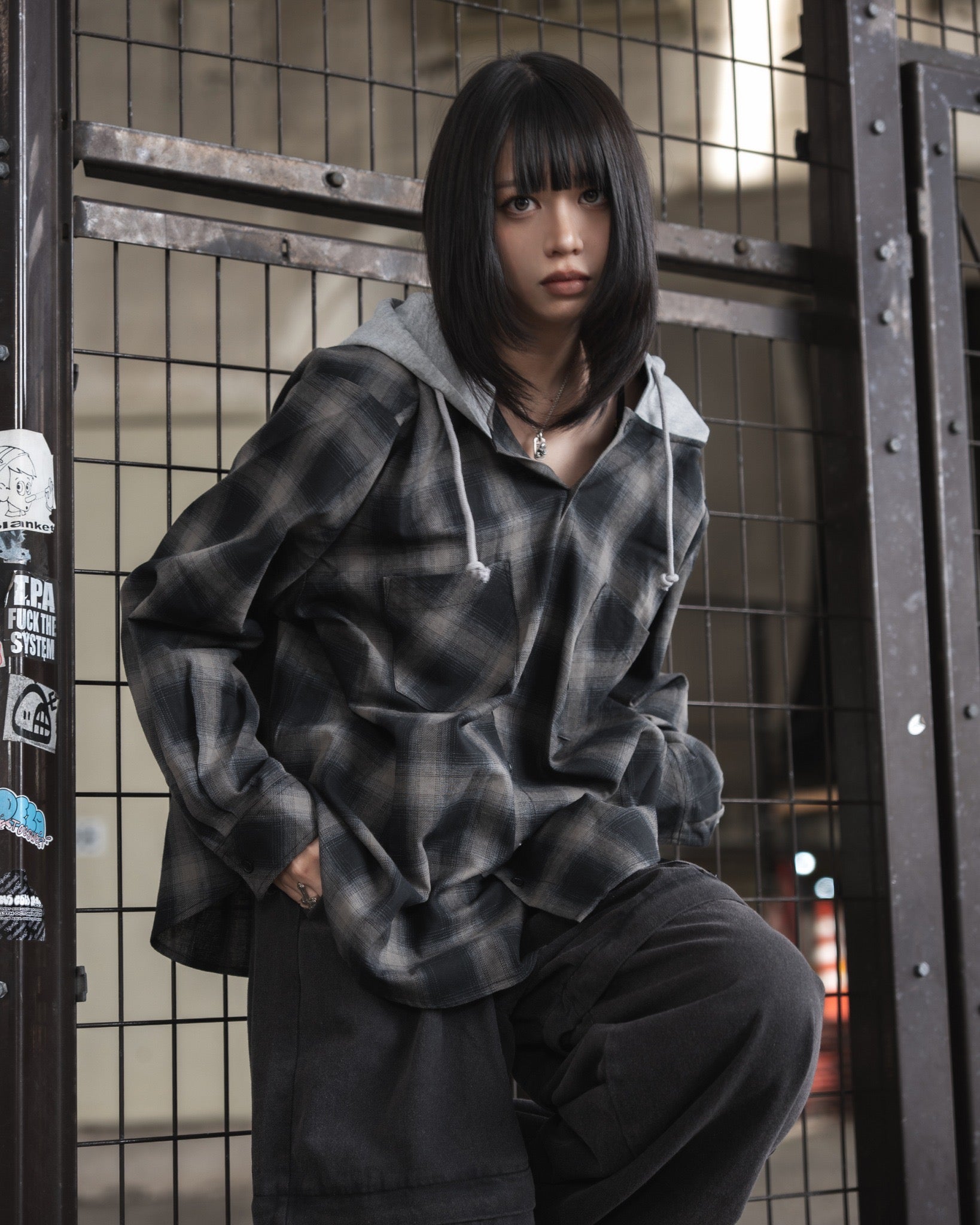 【再販】gibous snake scorpion check shirt hoodie