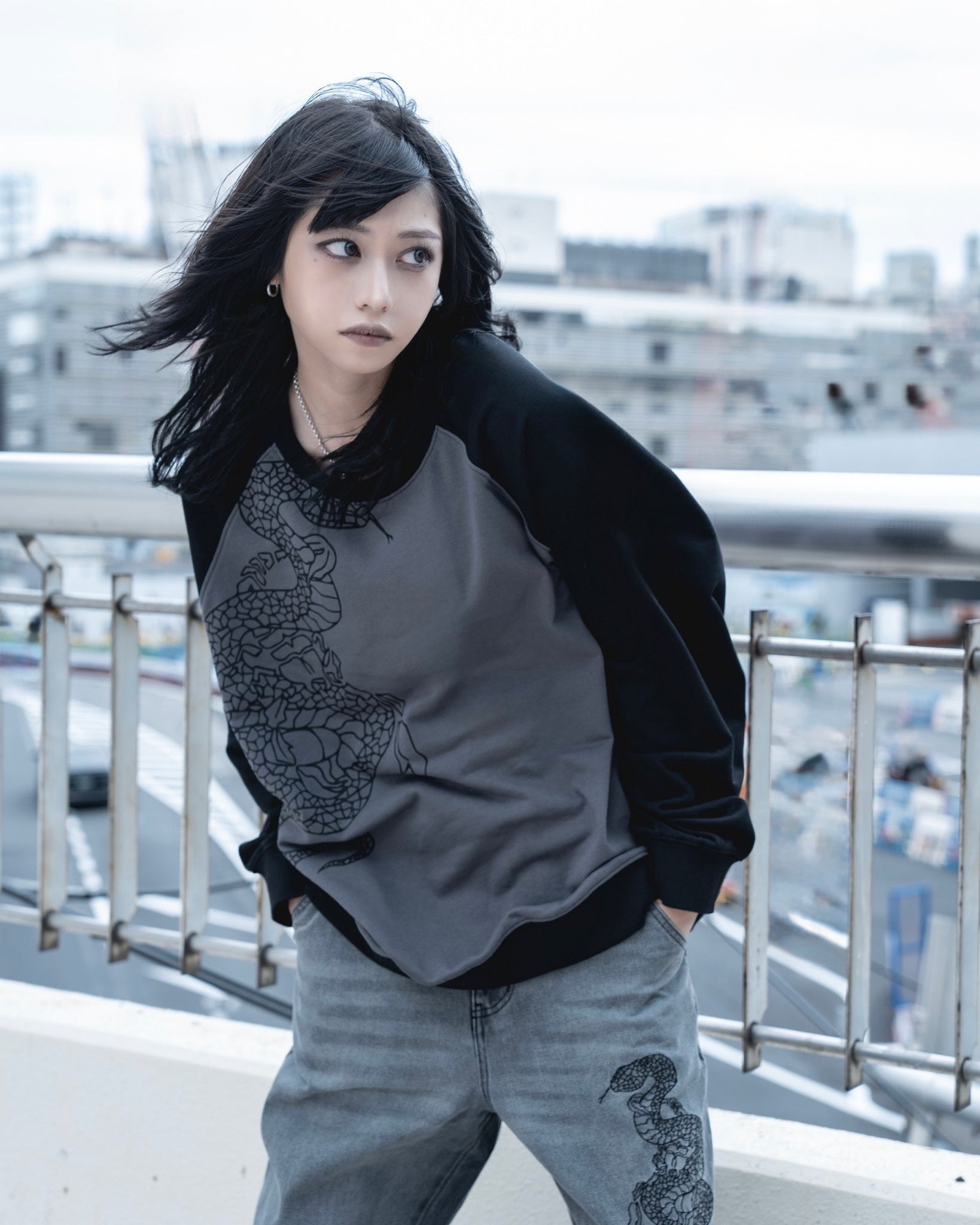gibous snake scorpion raglan sweatshirt