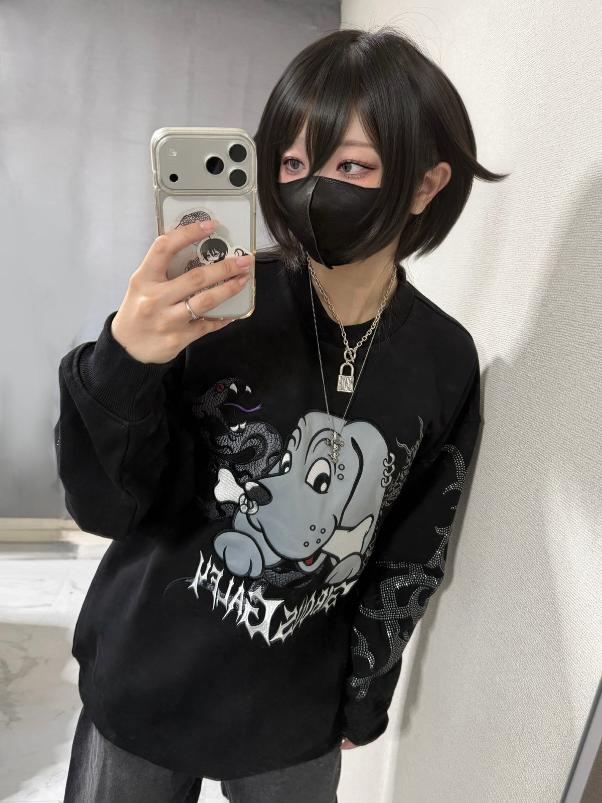 【受注生産】gibous×GALFY rhinestone centipede sweatshirt black