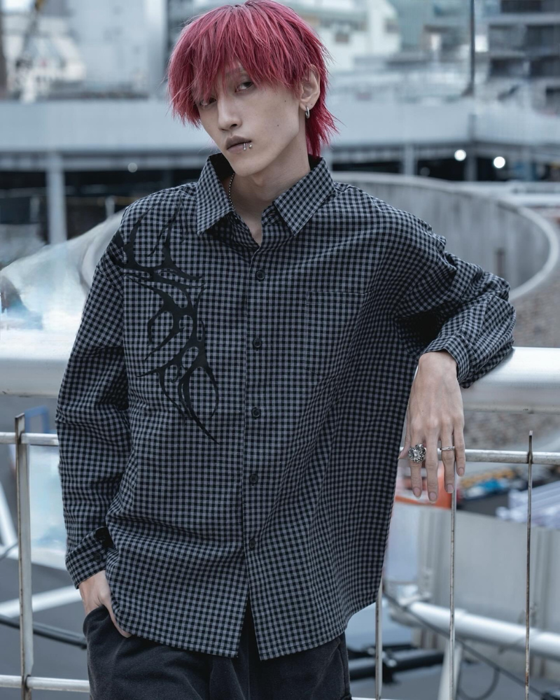 gibous check tribal snake cross shirt