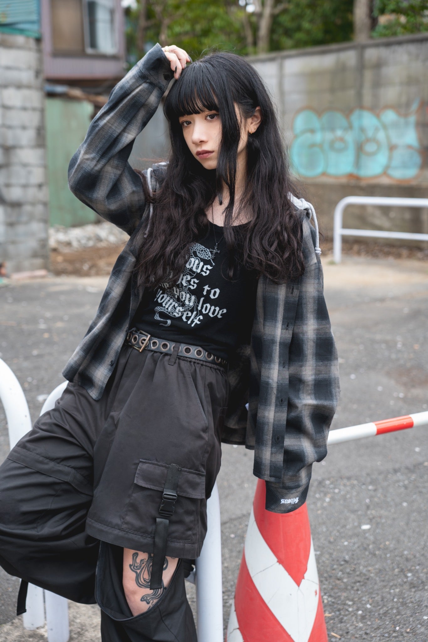 【再販】gibous snake scorpion check shirt hoodie