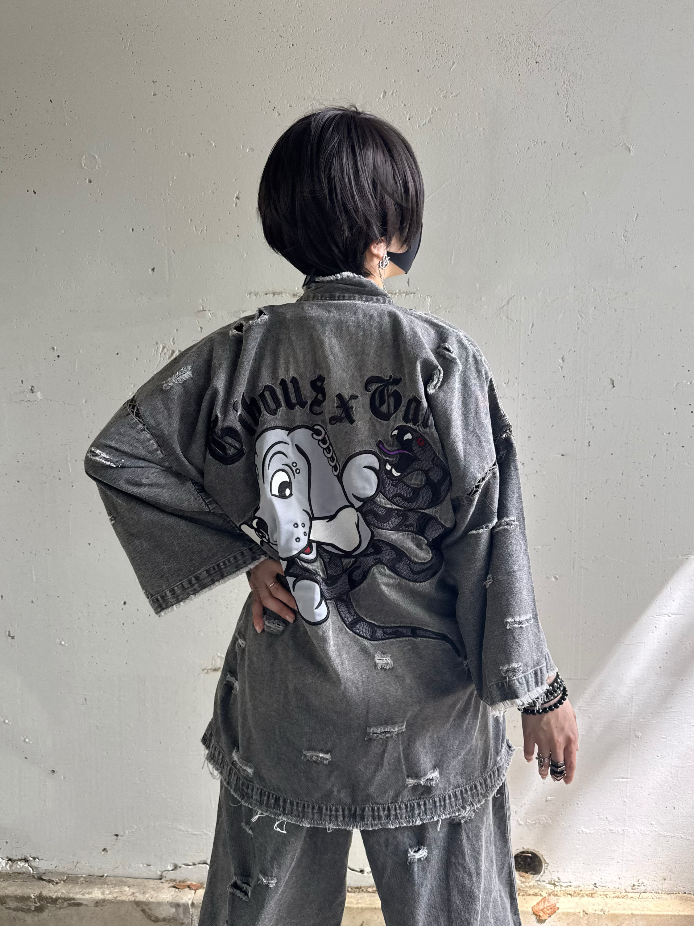 【受注生産】gibous×GALFY snake dog denim jinbei grey