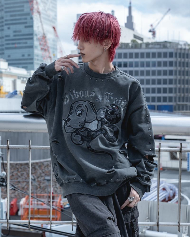 【受注生産】gibous×GALFY snake dog damage studs trainer ink black