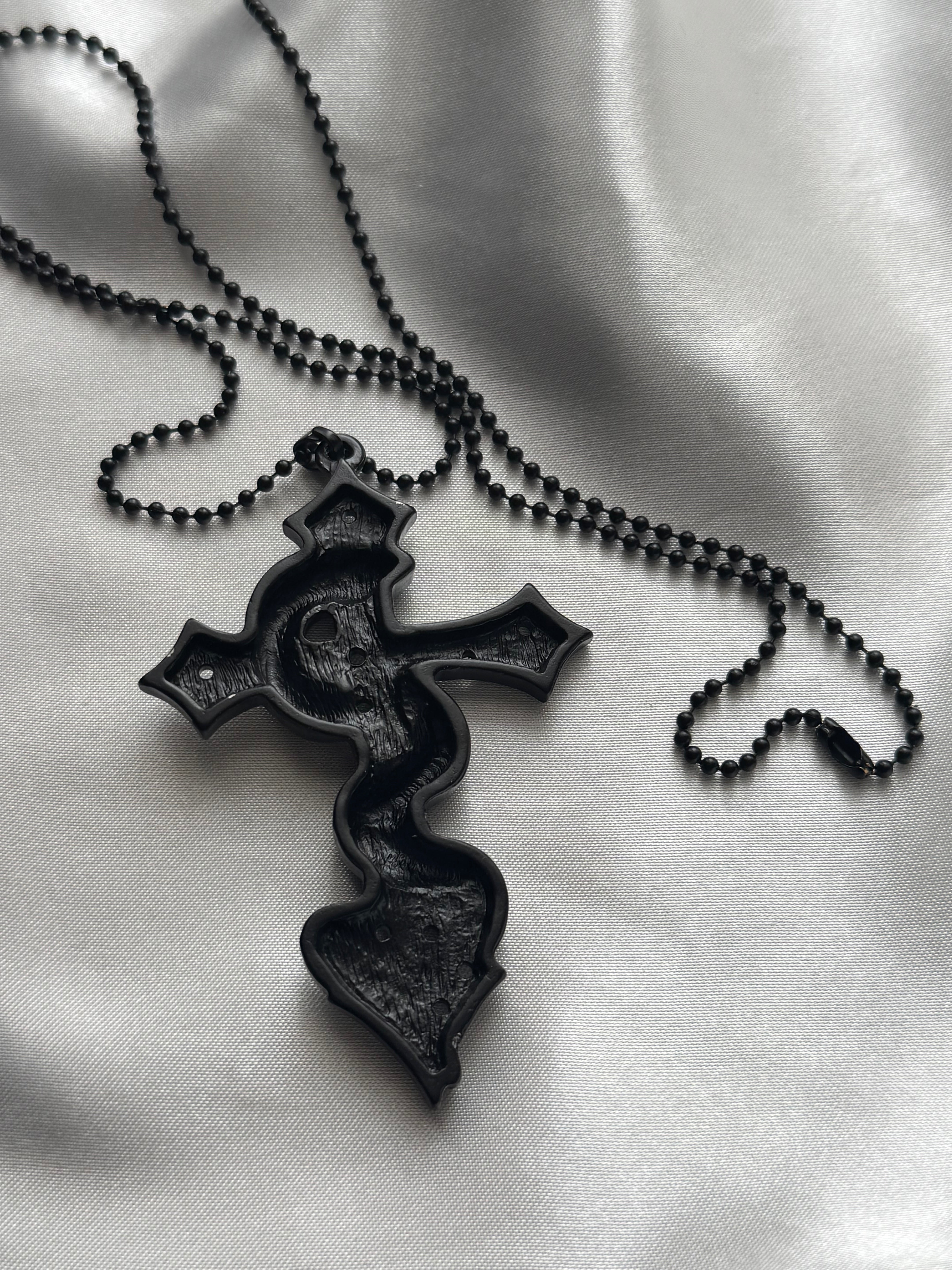 gibous snake cross pierce stock necklace black