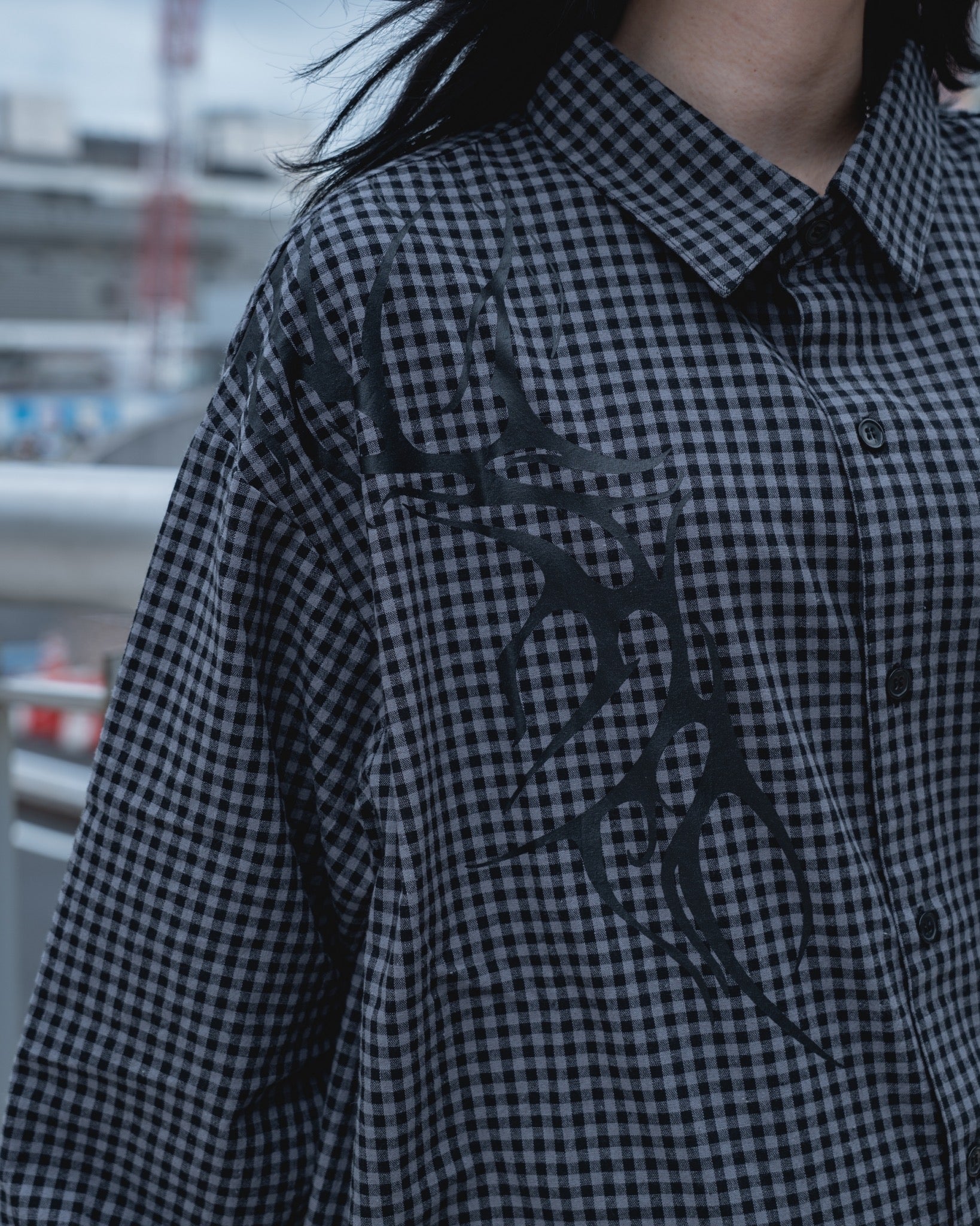 gibous check tribal snake cross shirt
