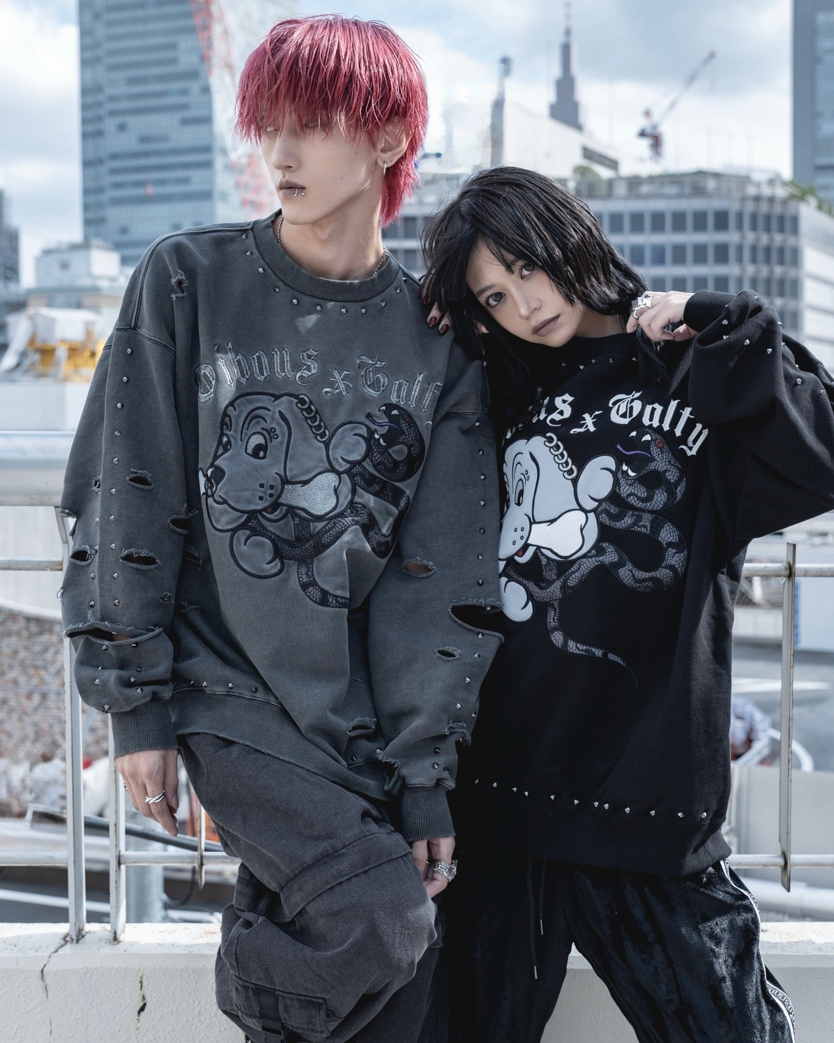 【受注生産】gibous×GALFY snake dog damage studs trainer ink black