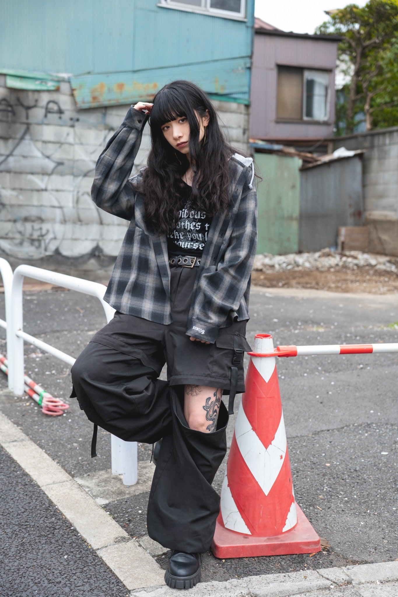 【再販】gibous snake scorpion check shirt hoodie