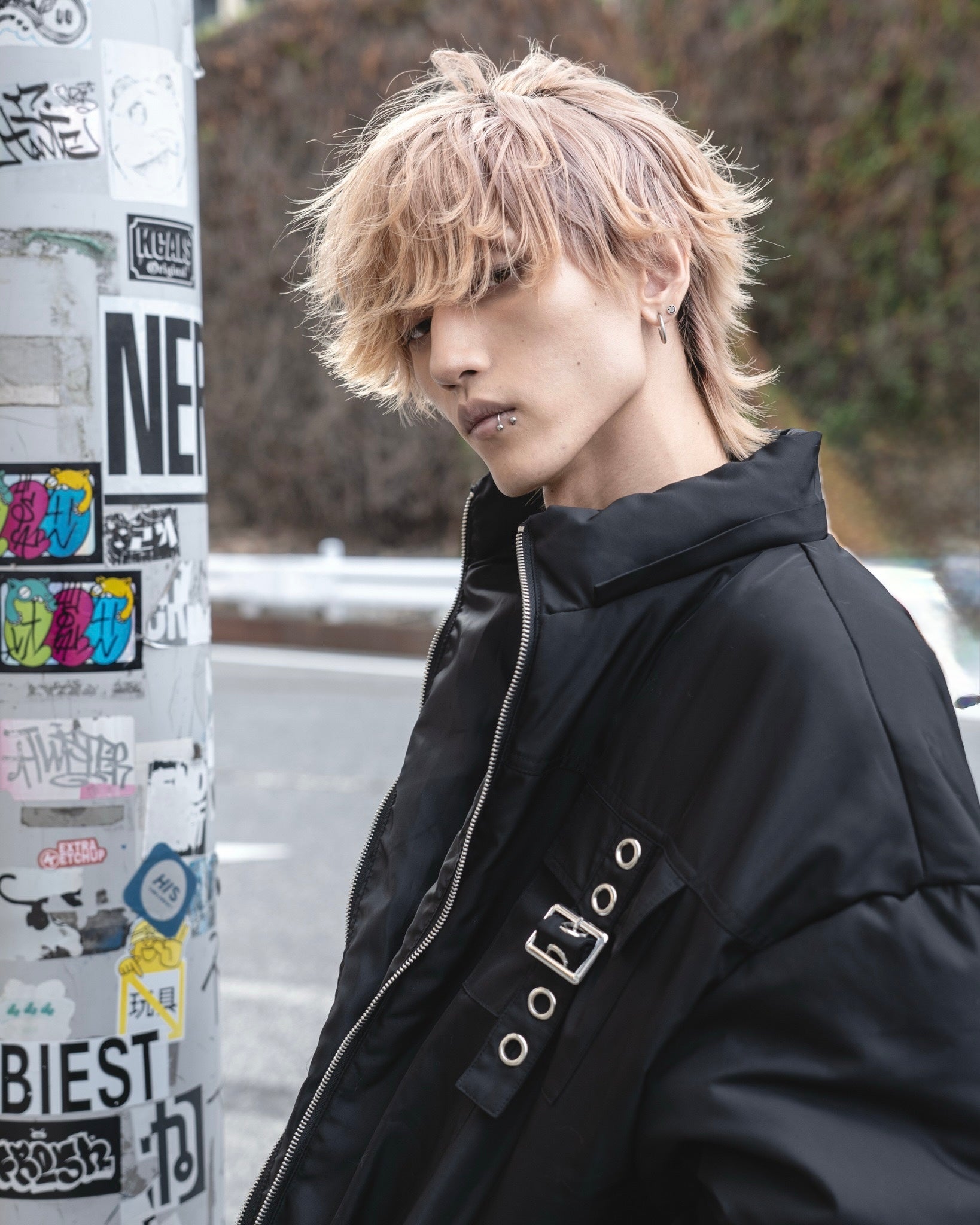 gibous warm padded 3way fur blouson