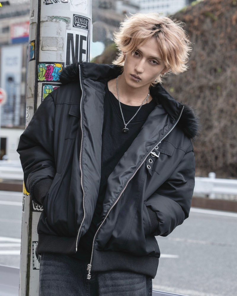 gibous warm padded 3way fur blouson