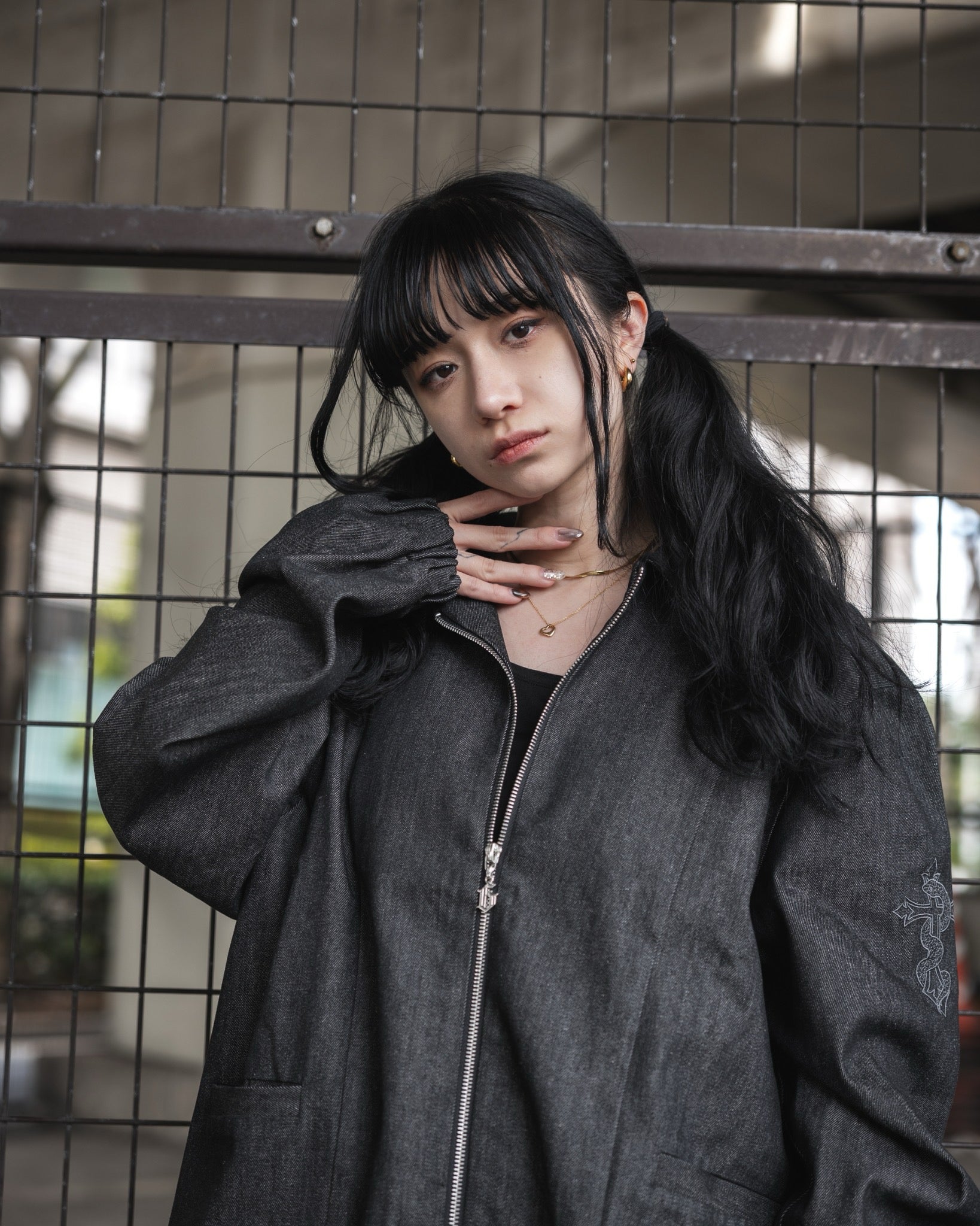 gibous snake cross corduroy denim jacket