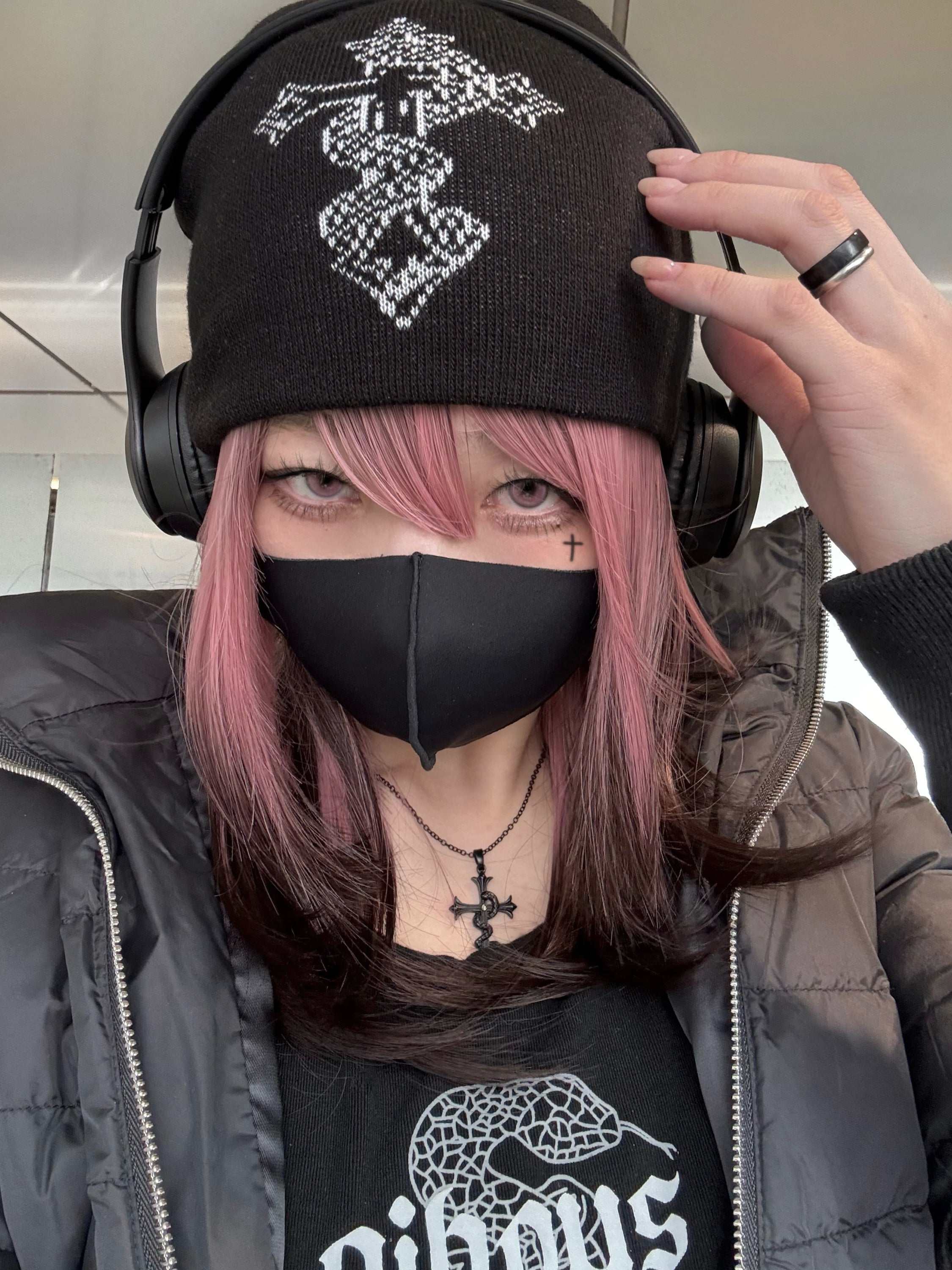 gibous snake cross digital beanie